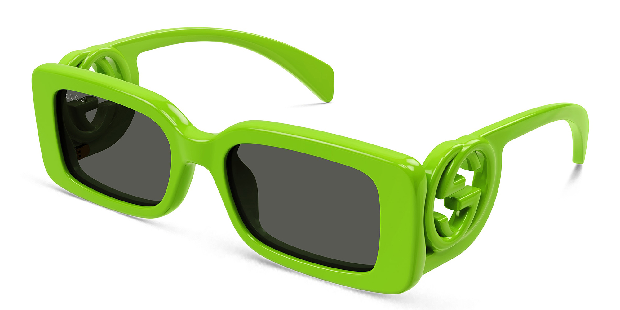 Shop GUCCI Chaise Longue Rectangle Sunglasses in Green online.