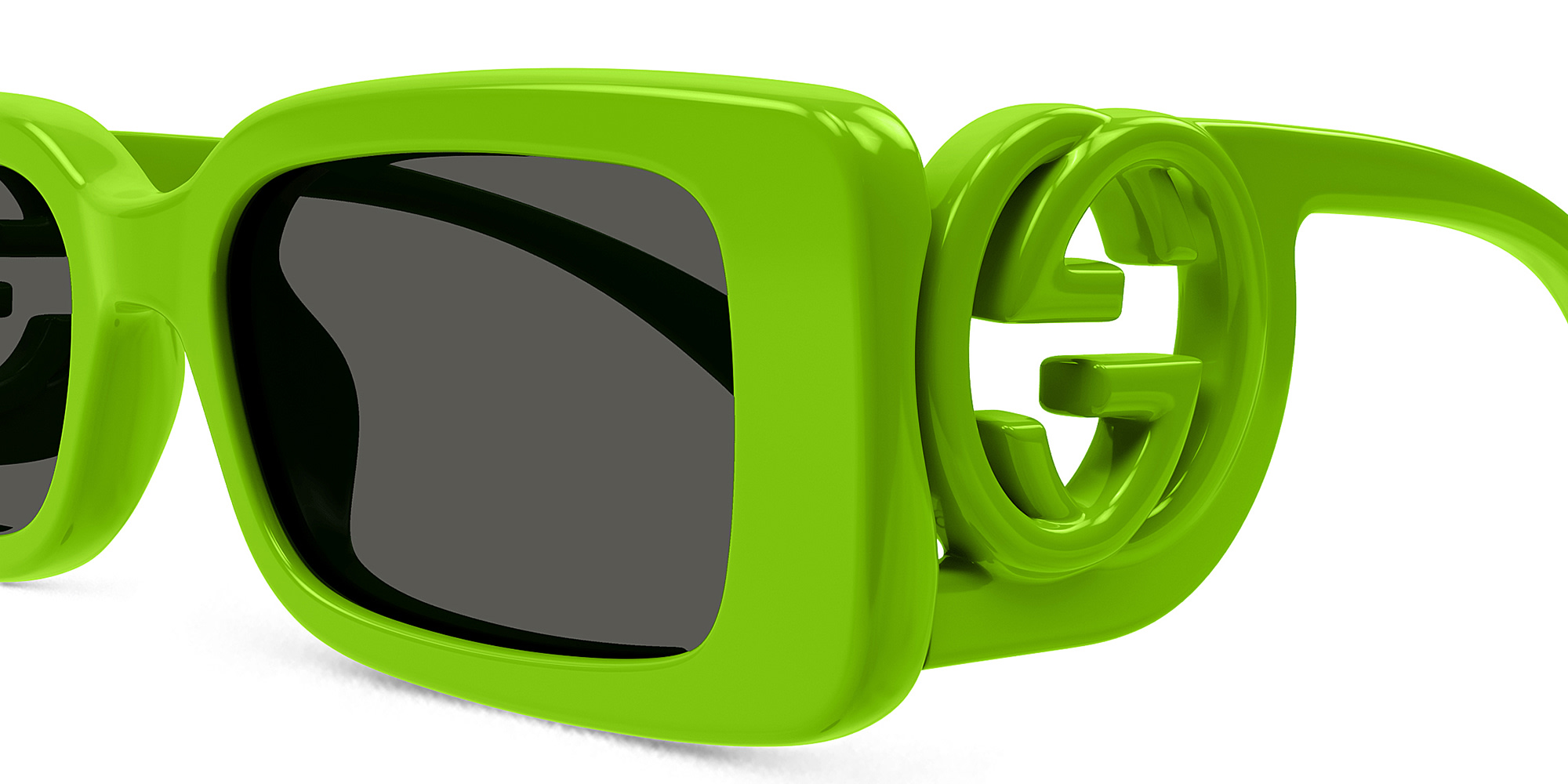 Shop GUCCI Chaise Longue Rectangle Sunglasses in Green online.