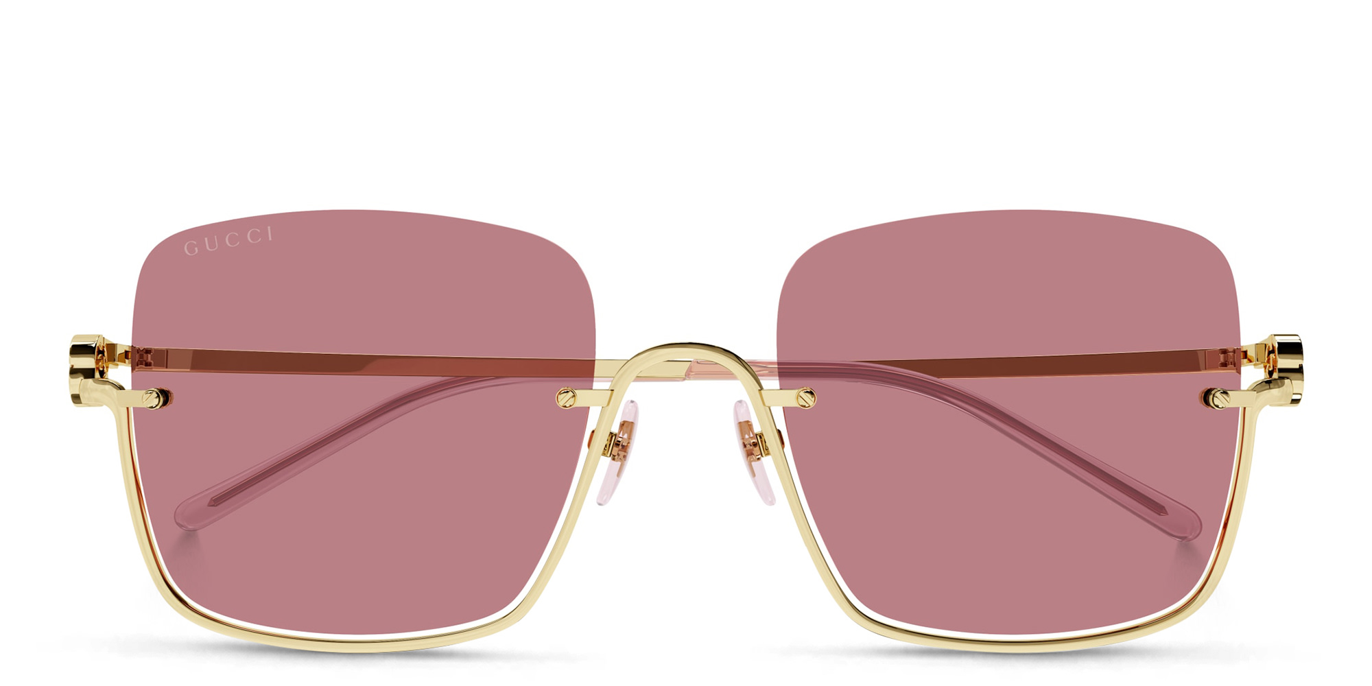 Shop GUCCI Half-Rim Square Sunglasses in Gold online.