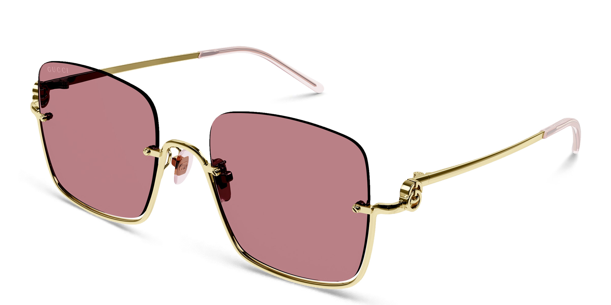 Shop GUCCI Half-Rim Square Sunglasses in Gold online.