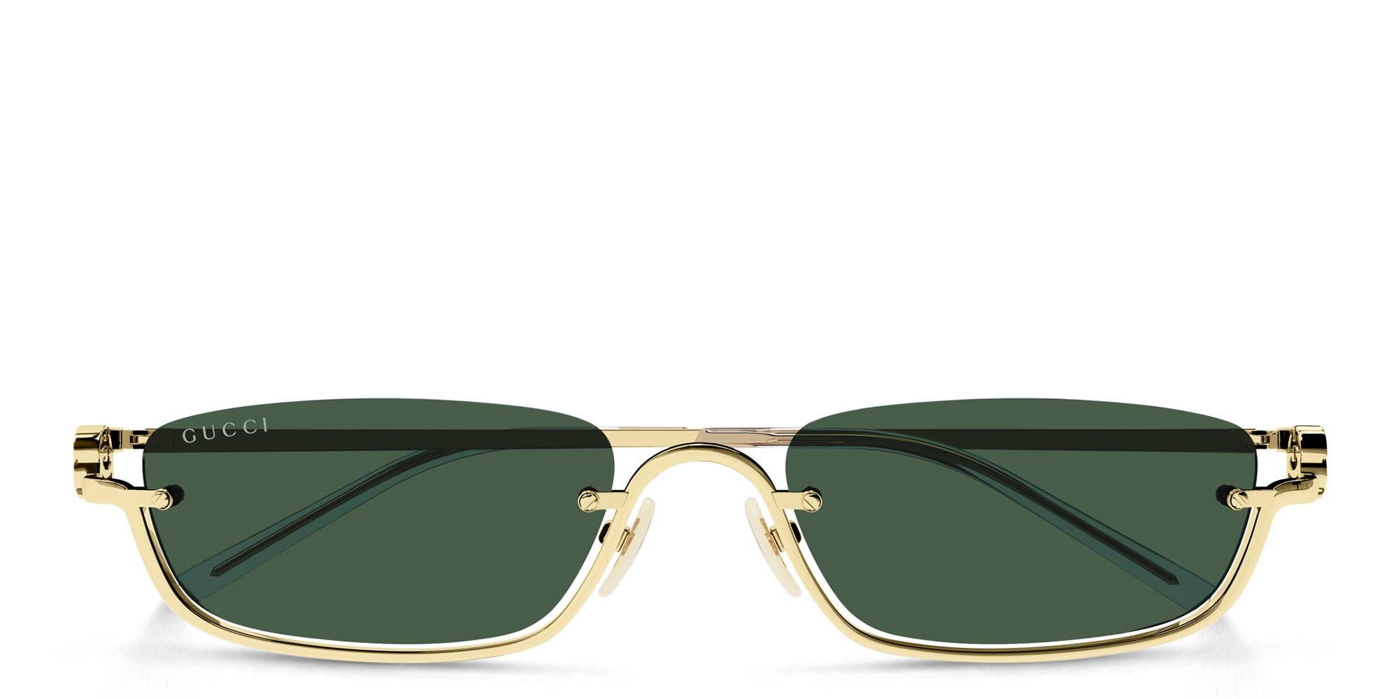 Shop GUCCI Unisex Half-Rim Rectangle Sunglasses in Gold online.