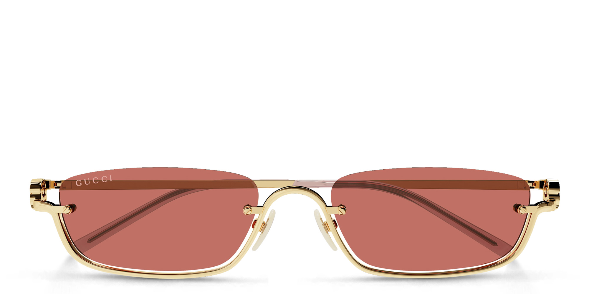 Shop GUCCI Unisex Half-Rim Rectangle Sunglasses in Gold online.