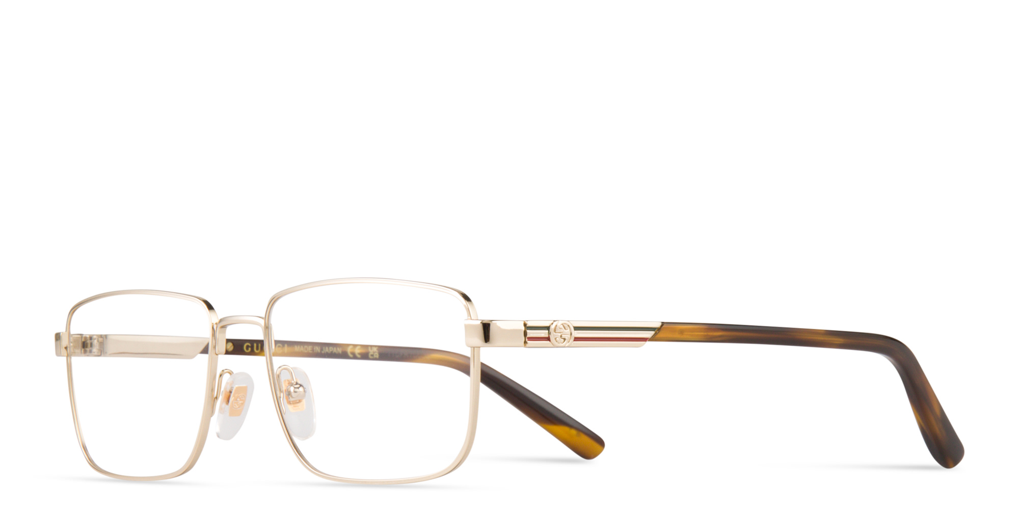Shop GUCCI Wide Rectangle Eyeglasses in Gold online.