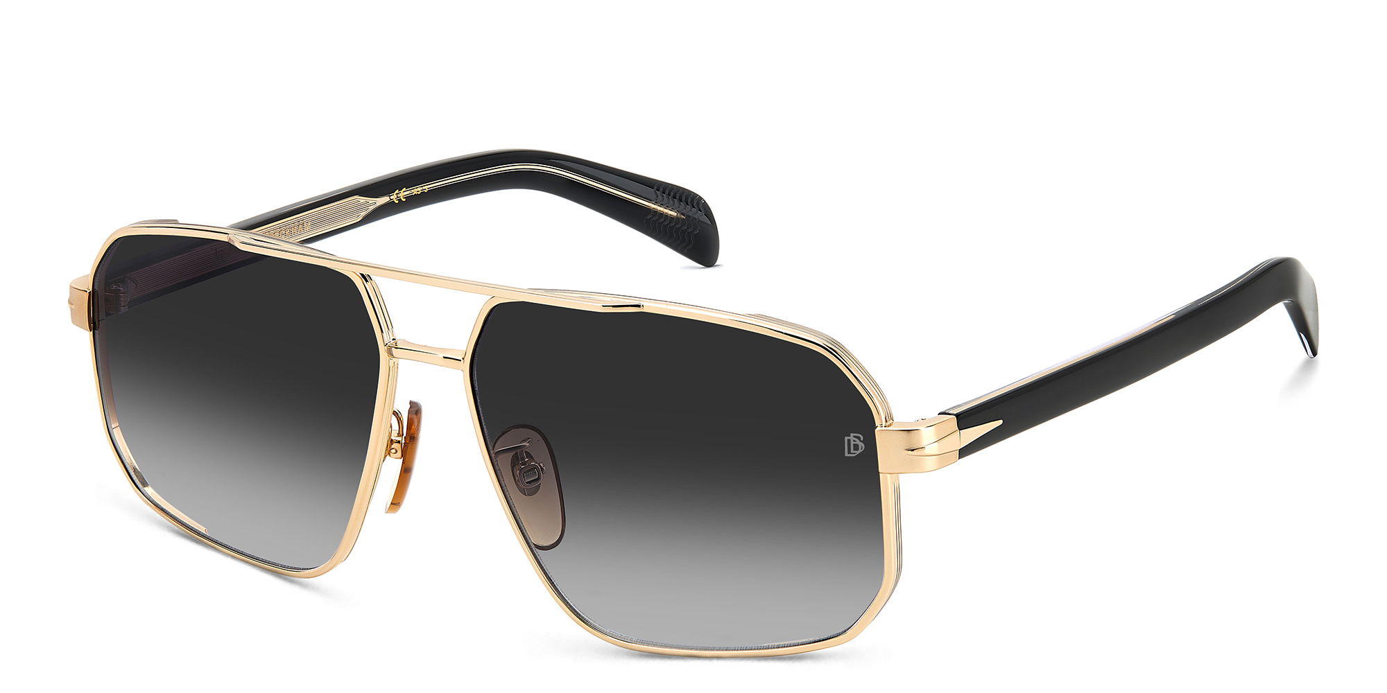 Shop DAVID BECKHAM Square Sunglasses in Gold Black online.
