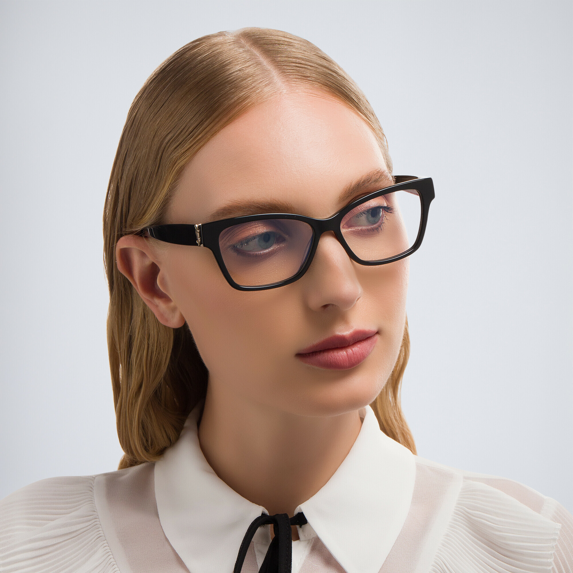 Shop SAINT LAURENT Wide Cat-Eye Eyeglasses in Black online.