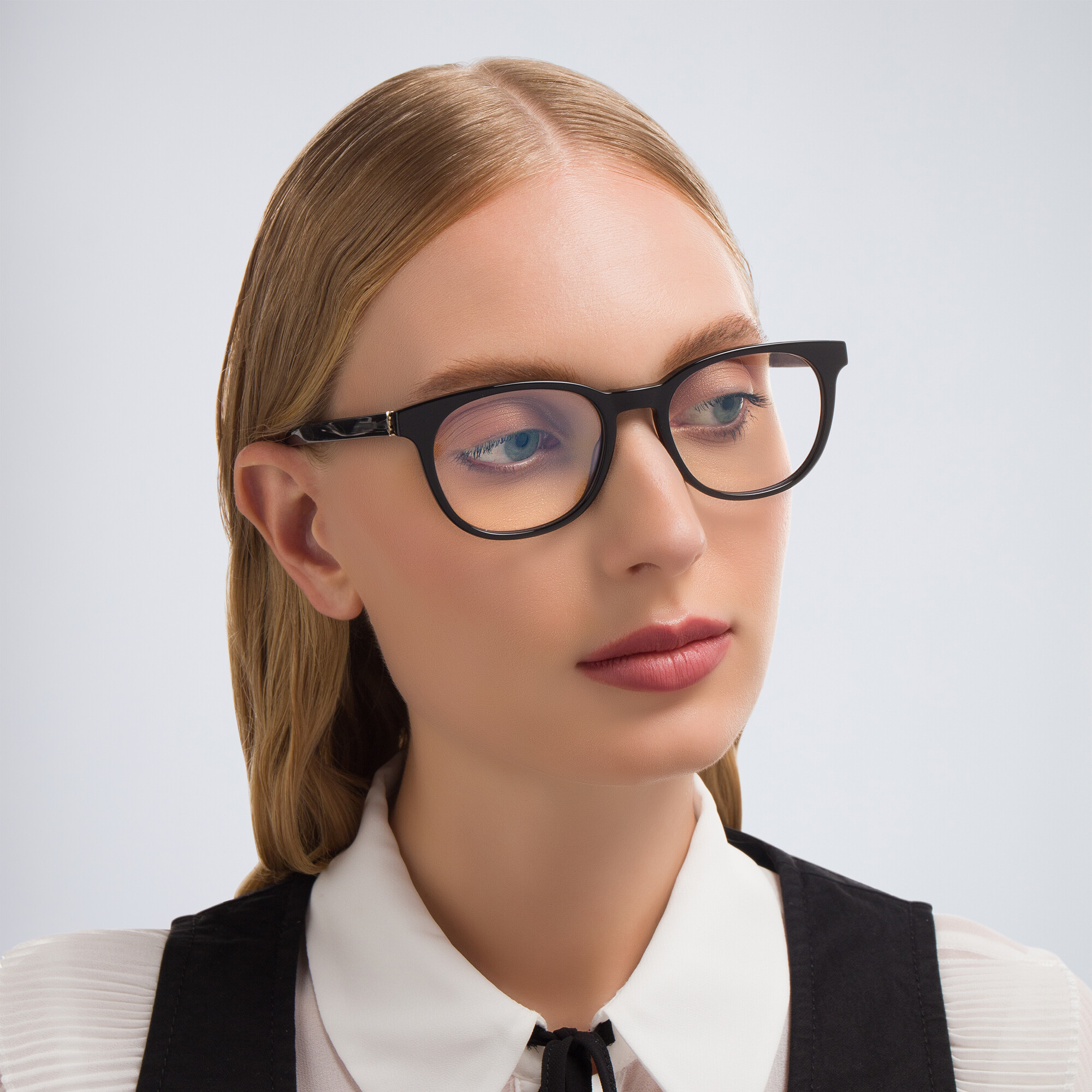 Shop SAINT LAURENT Round Eyeglasses in Black online.