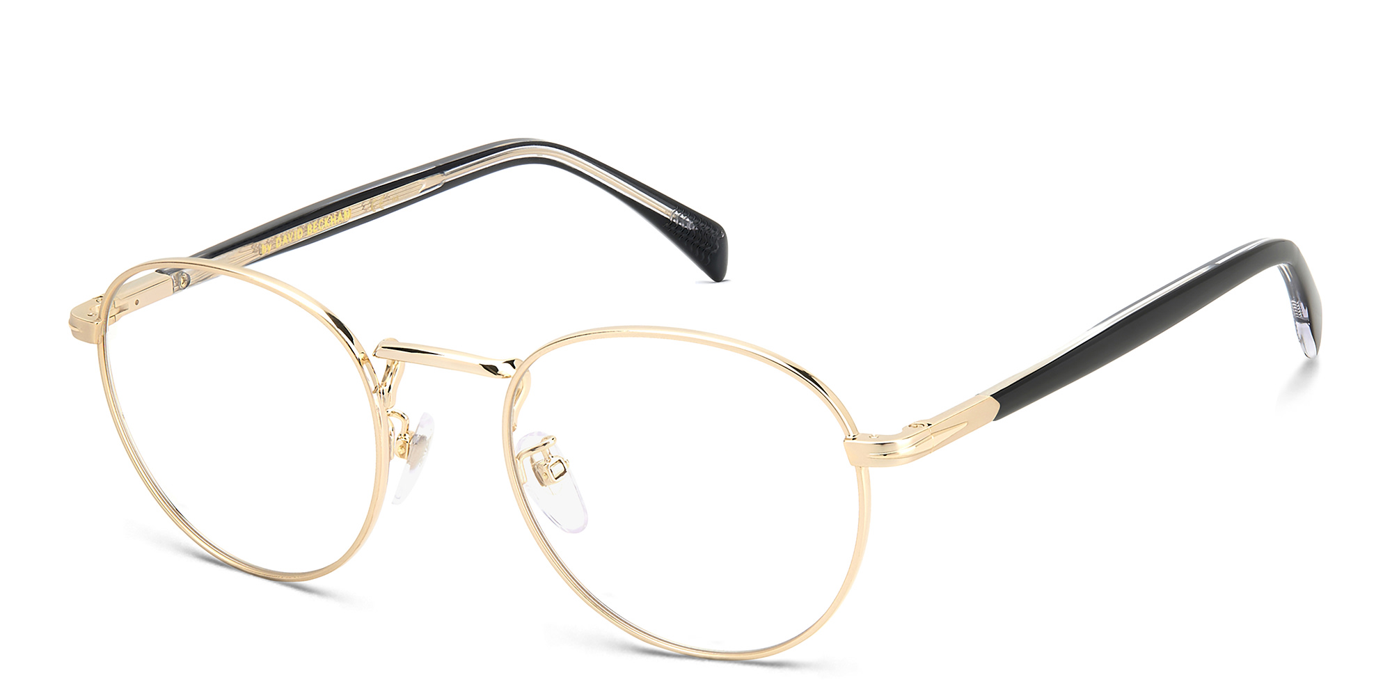 Shop DAVID BECKHAM Panthos Eyeglasses in Gold Black online.
