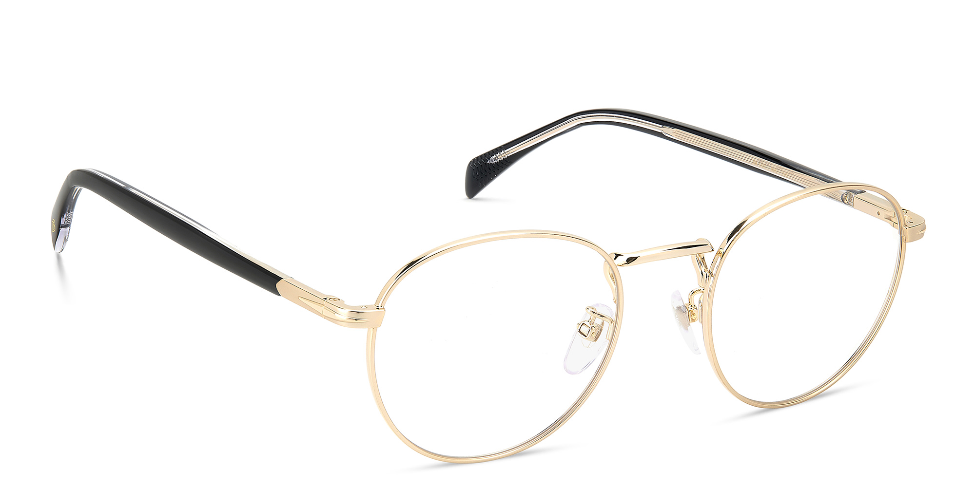 Shop DAVID BECKHAM Panthos Eyeglasses in Gold Black online.