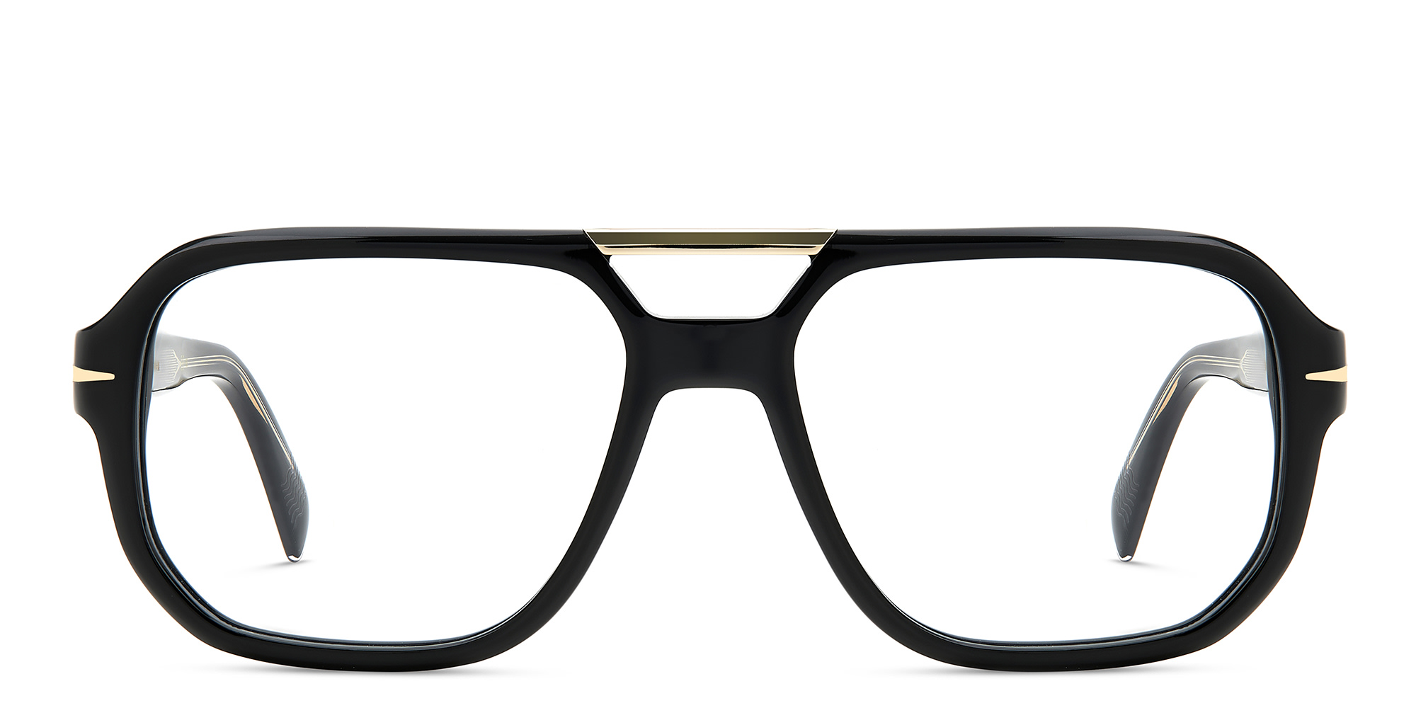 Shop DAVID BECKHAM Rectangle Eyeglasses in Black Gold online.