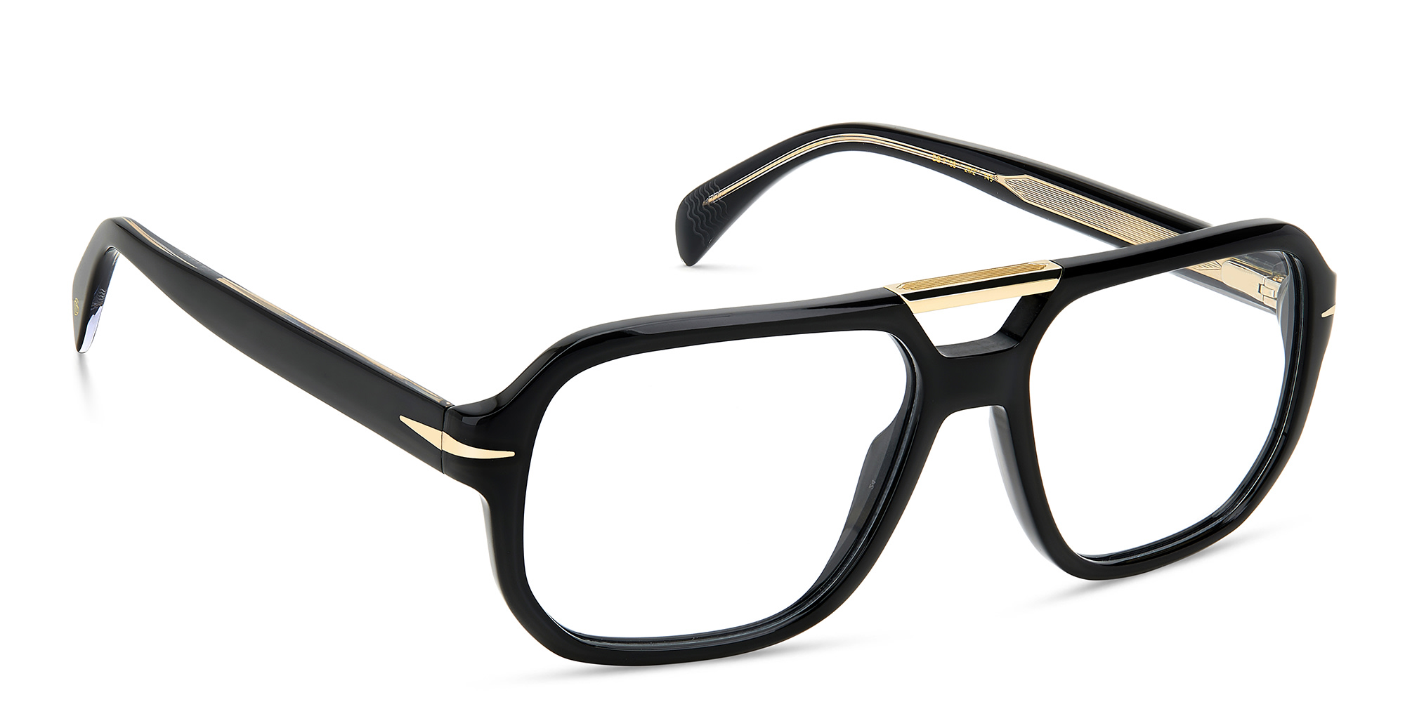 Shop DAVID BECKHAM Rectangle Eyeglasses in Black Gold online.