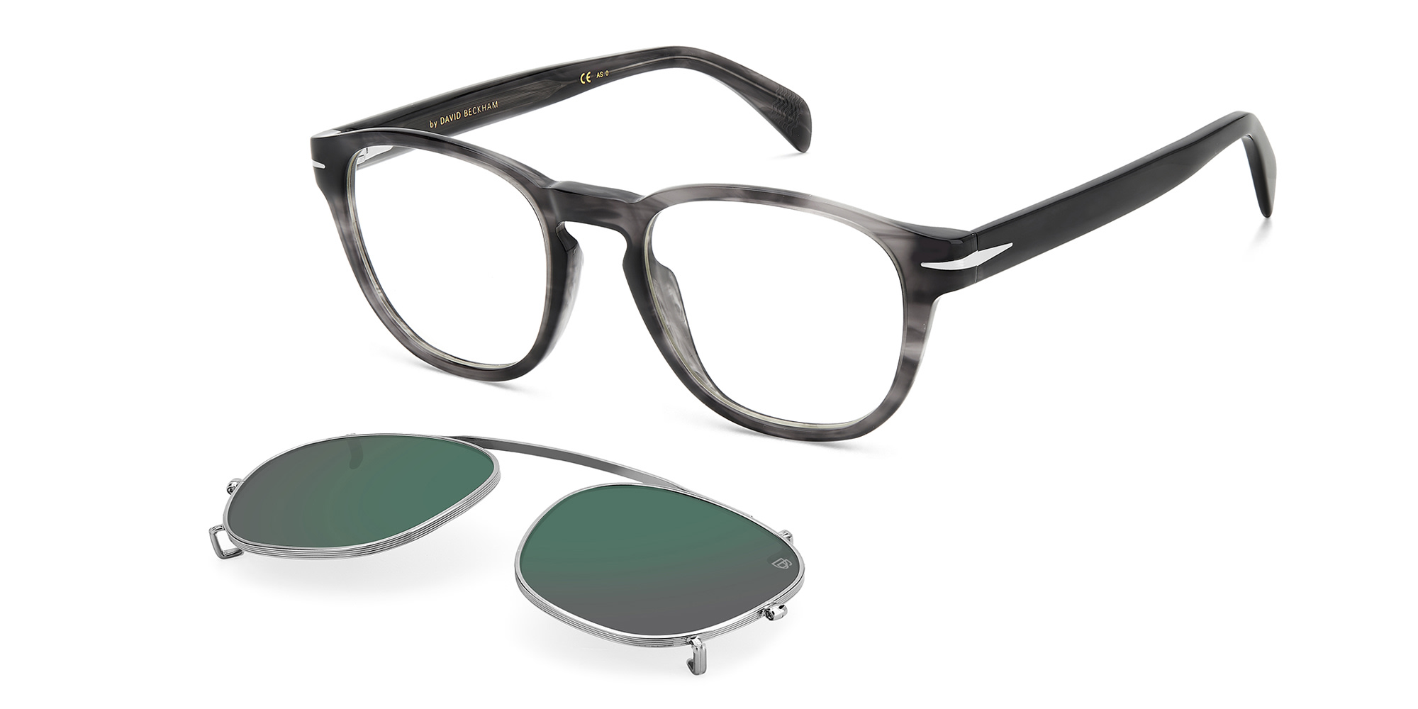 Shop DAVID BECKHAM Timeless Icons Square Eyeglasses in Grey Horn online.