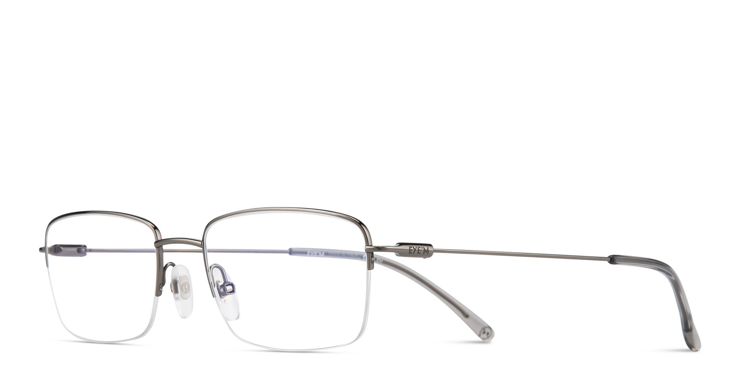 Shop EYE'M Logo Half-Rim Rectangle Eyeglasses in Gunmetal online.