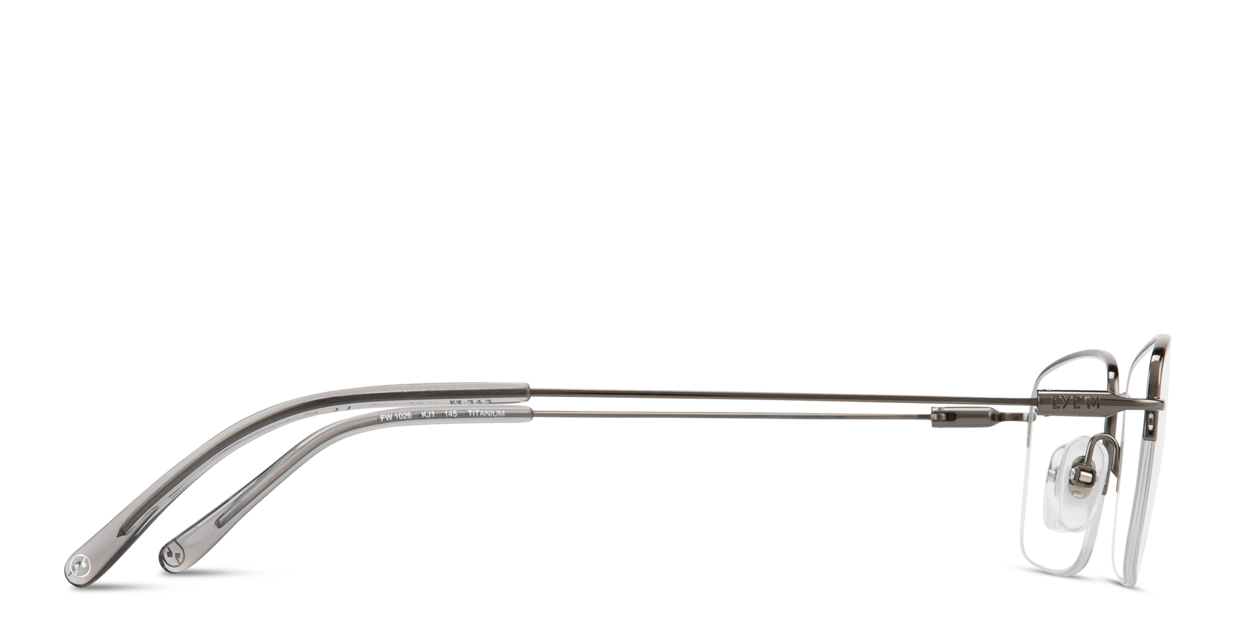 Shop EYE'M Logo Half-Rim Rectangle Eyeglasses in Gunmetal online.