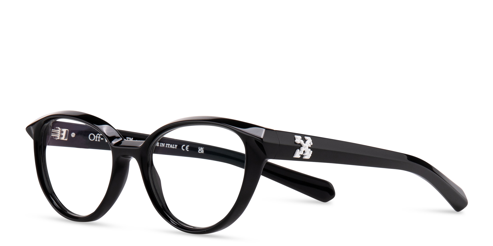 Shop OFF WHITE Style 26 Unisex Cat-Eye Eyeglasses in Shiny Black online.