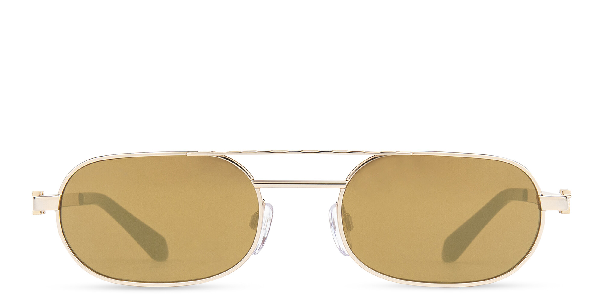 Shop OFF WHITE Unisex Rectangle Sunglasses in Gold Mirror online.