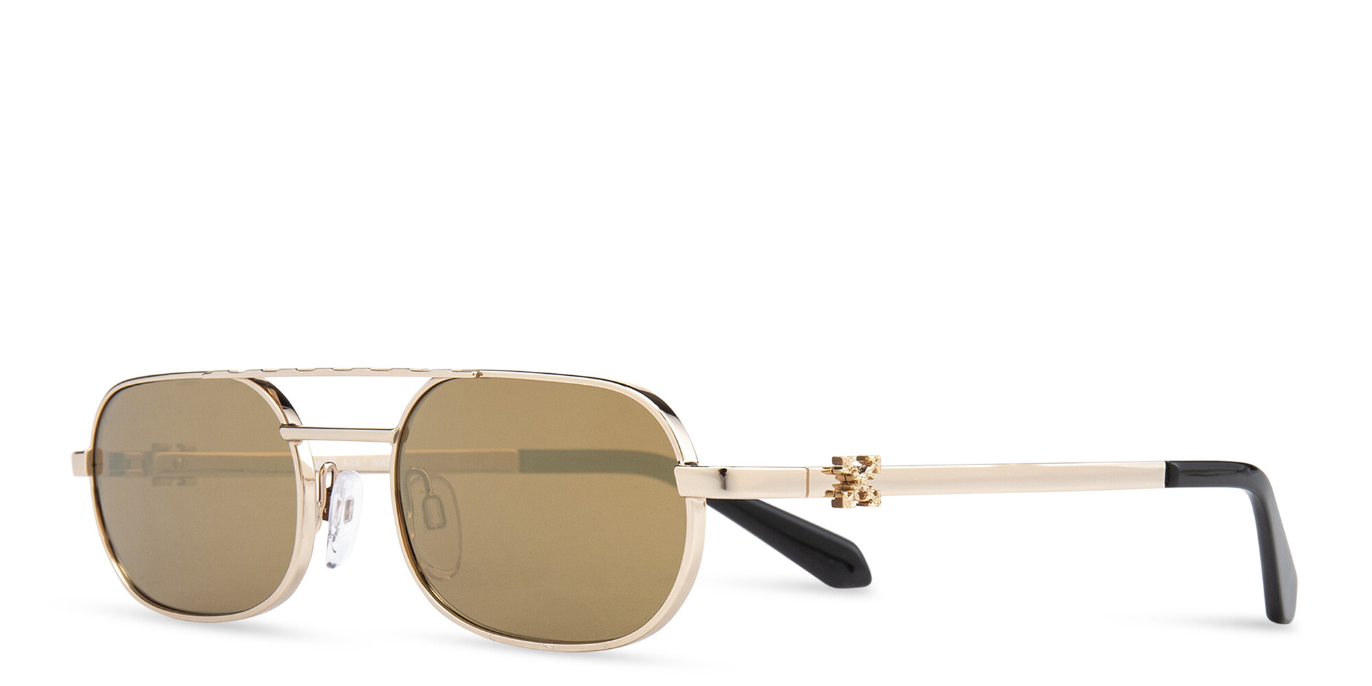 Shop OFF WHITE Unisex Rectangle Sunglasses in Gold Mirror online.