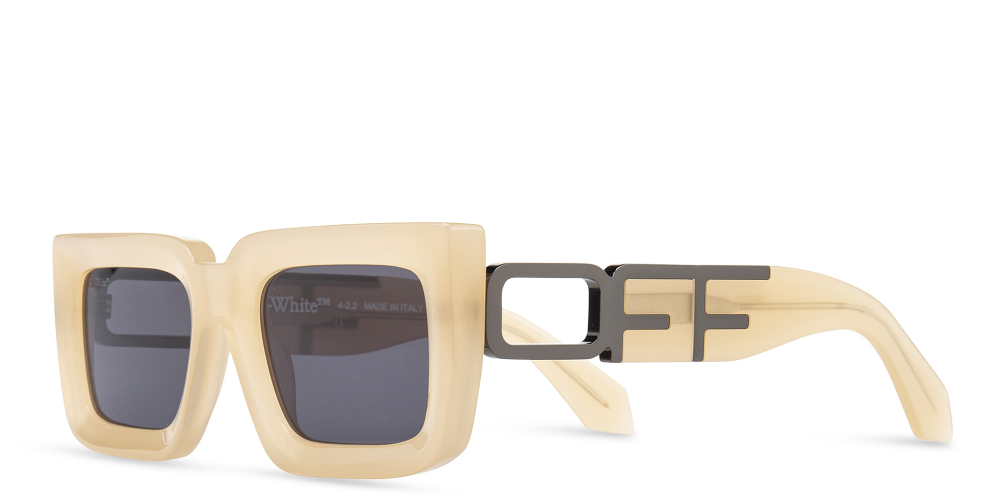 Shop OFF WHITE Boston Unisex Rectangle Sunglasses in Beige online.
