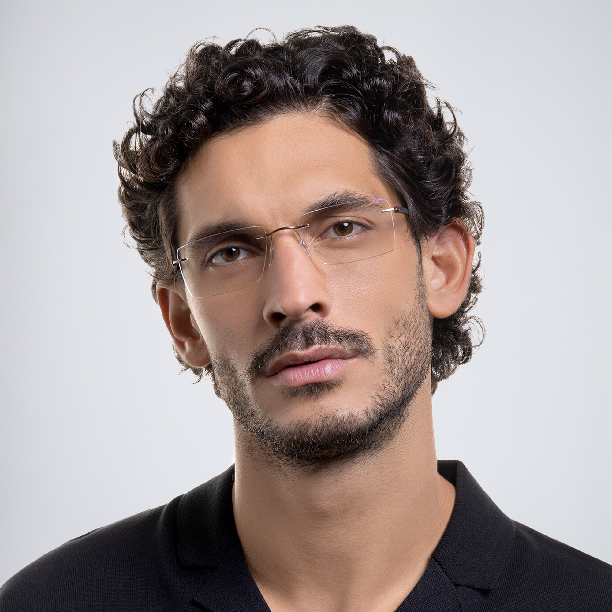 Shop Silhouette Rimless Wide Square Eyeglasses in Gold online.