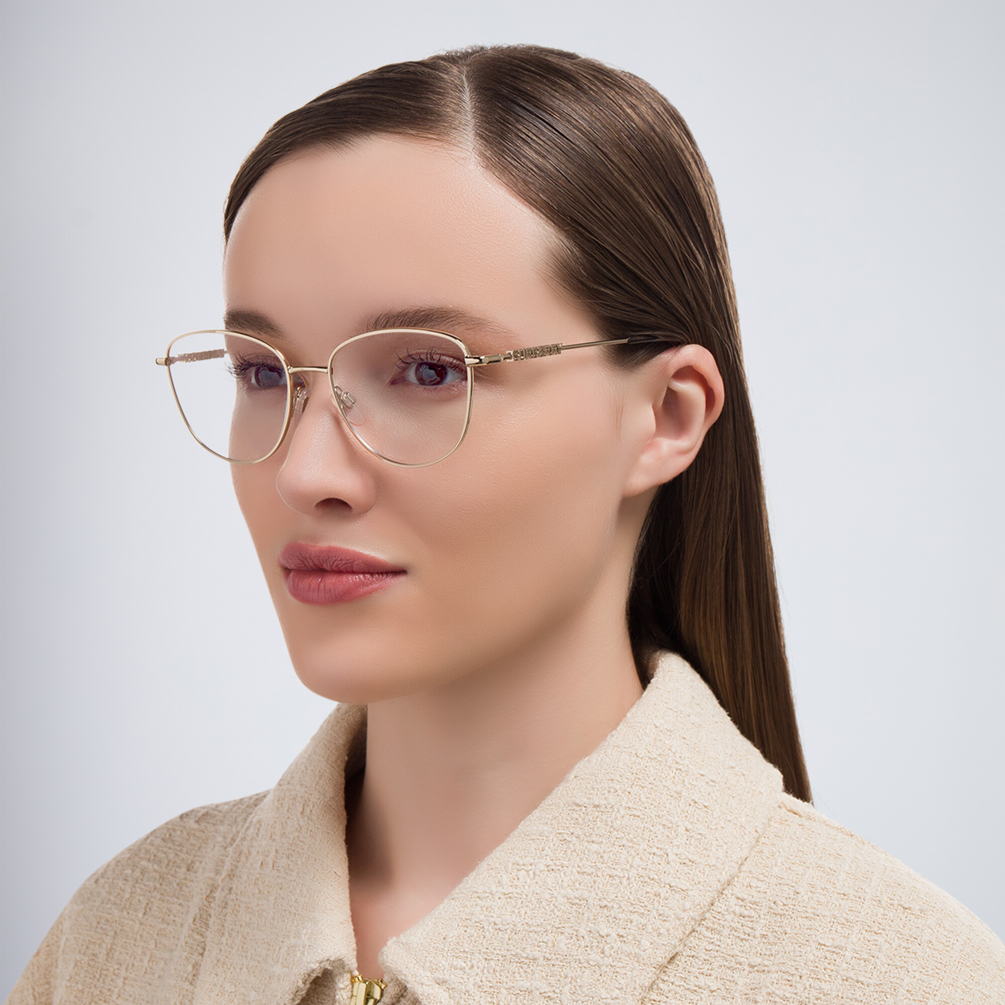 Shop BURBERRY Panthos Eyeglasses in Light Gold online.