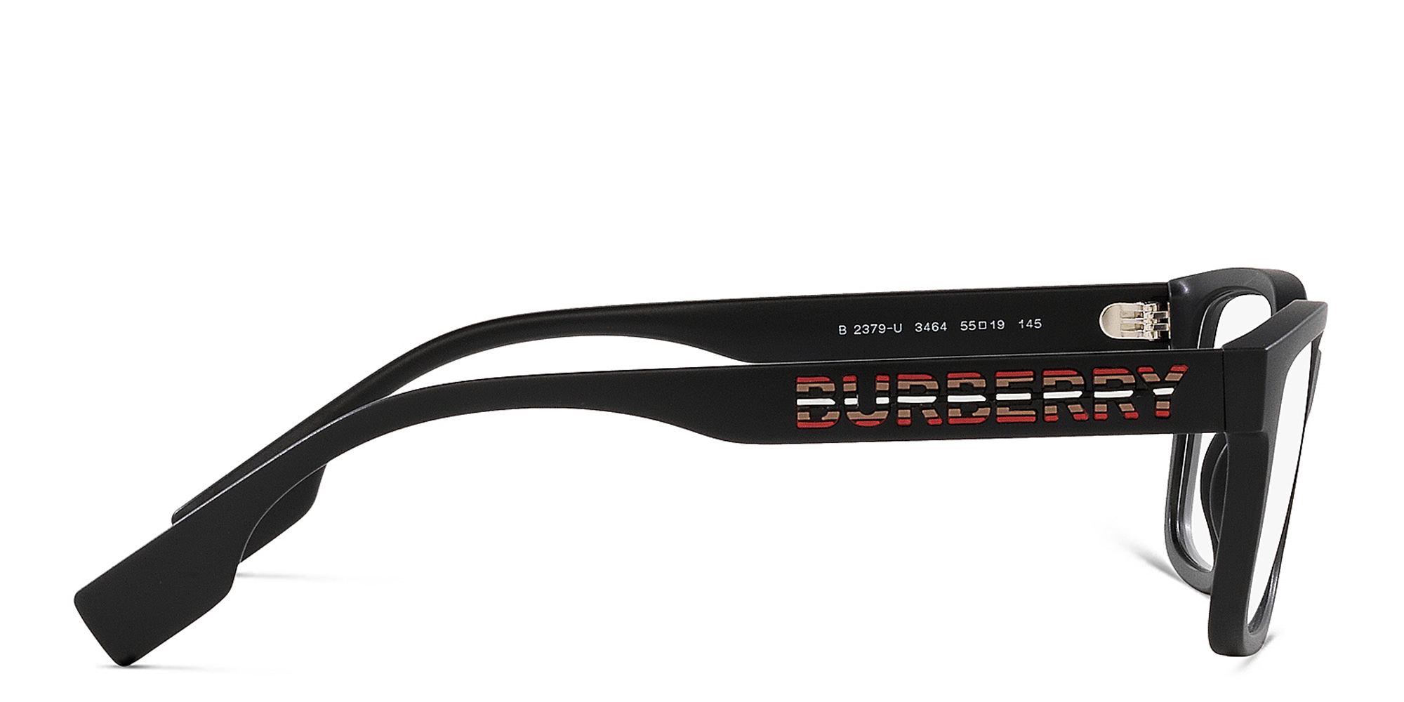 Shop BURBERRY Logo Wide Square Eyeglasses in Matte Black online.