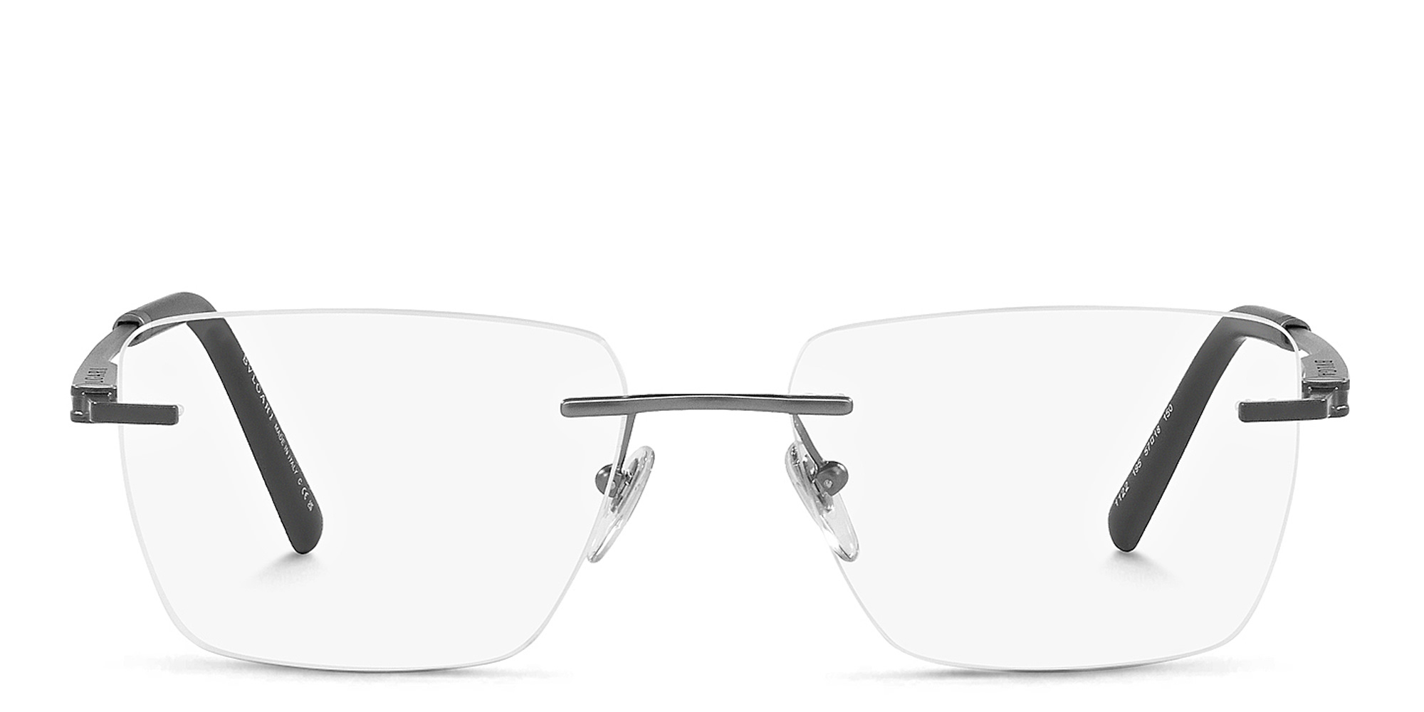 Shop BVLGARI Rimless Wide Rectangle Eyeglasses in Matte Gunmetal online.