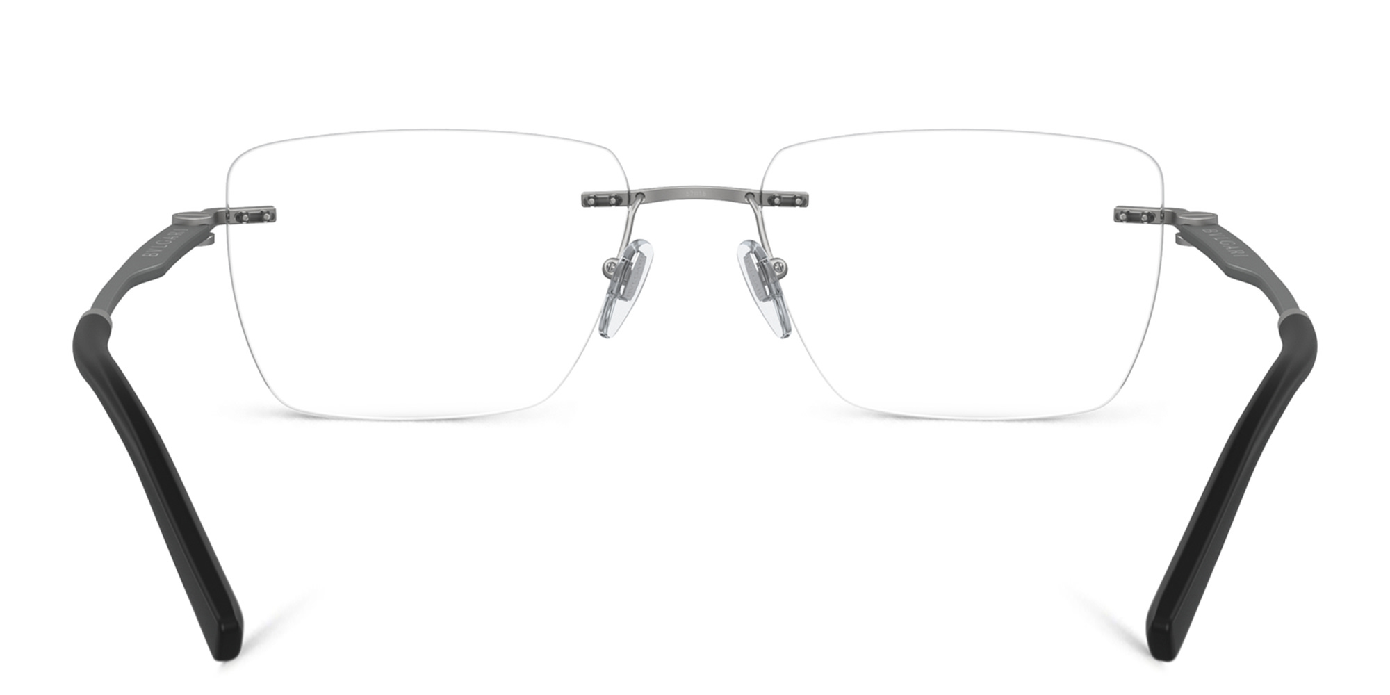 Shop BVLGARI Rimless Wide Rectangle Eyeglasses in Matte Gunmetal online.