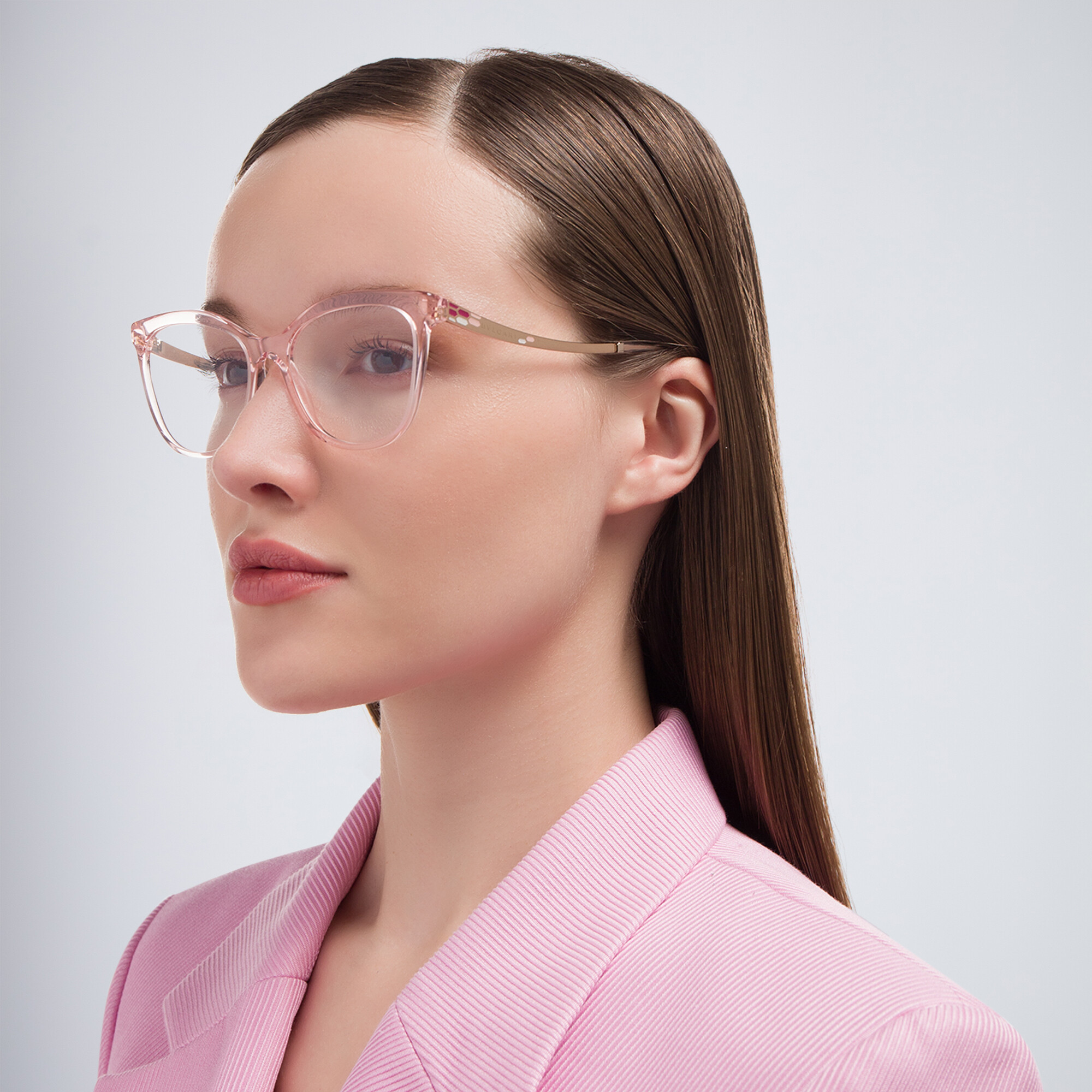 BVLGARI Cat-Eye Eyeglasses in Transparent Pink – Product Photo 6