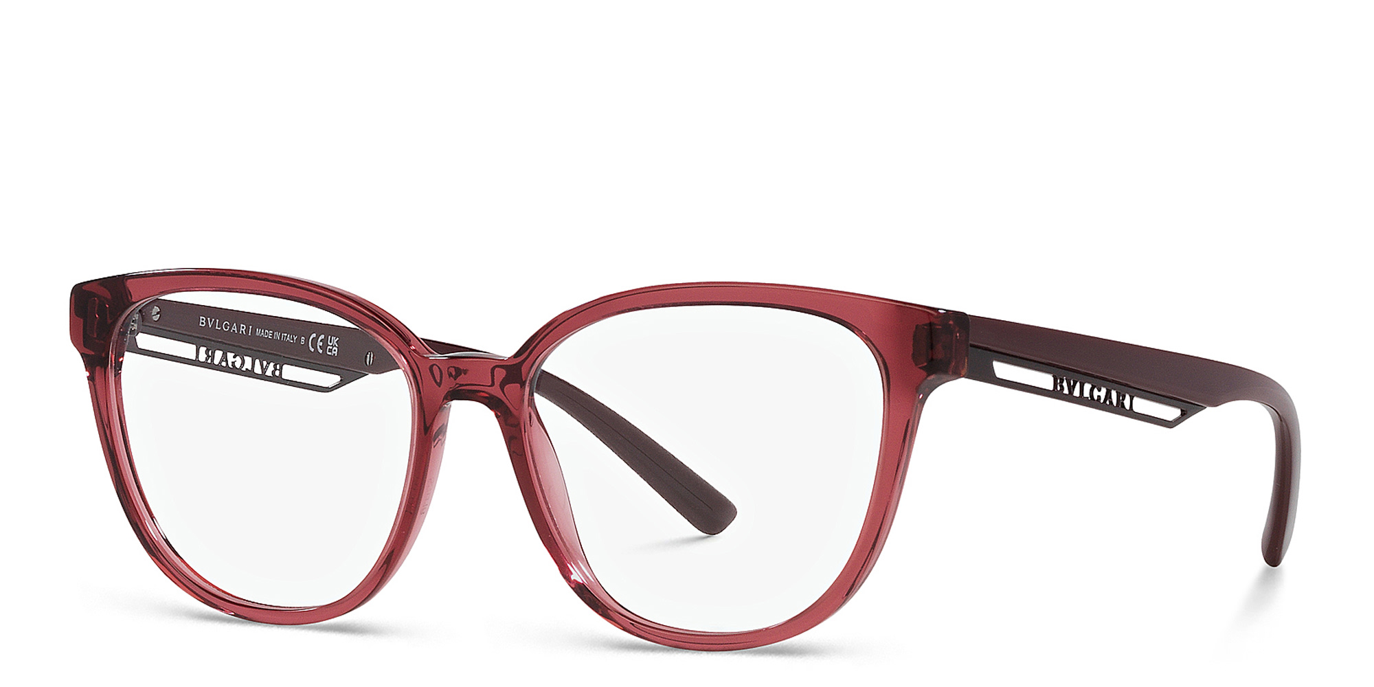 Shop BVLGARI B.Zero1 Square Eyeglasses in Transparent Red online.