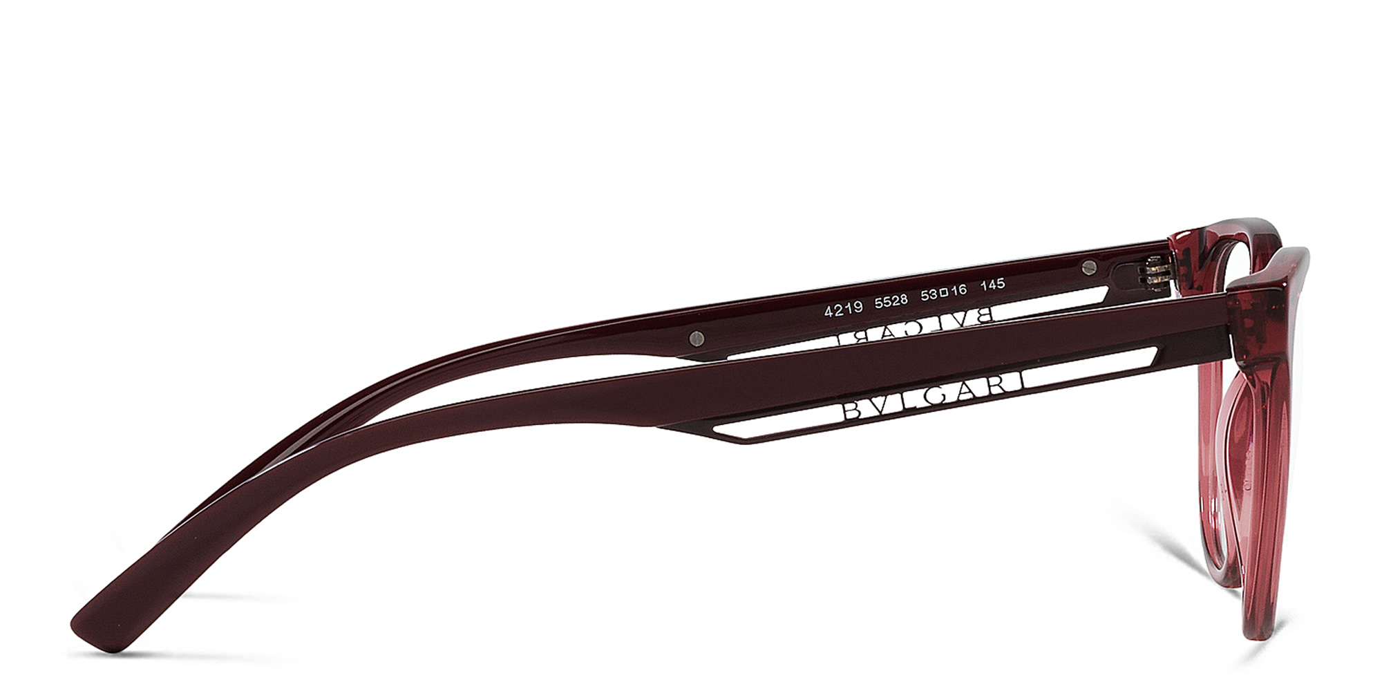 Shop BVLGARI B.Zero1 Square Eyeglasses in Transparent Red online.