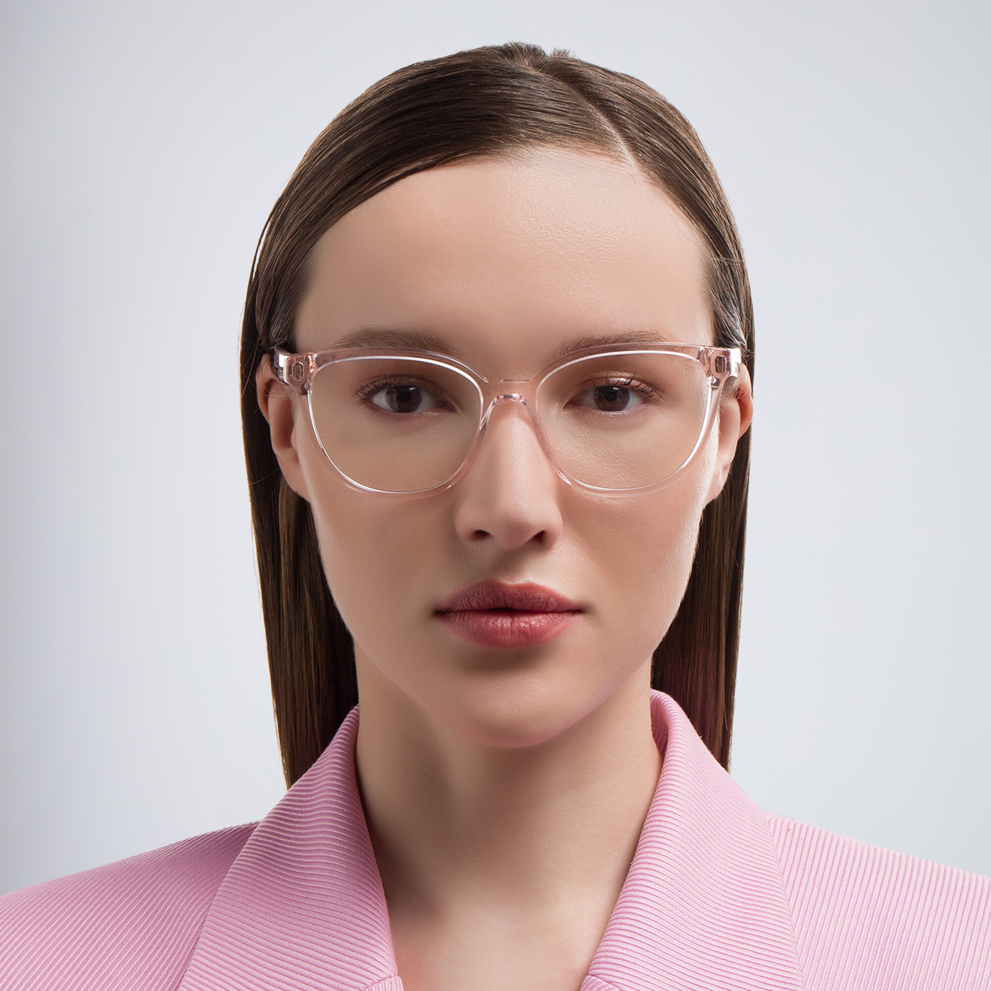 Shop BVLGARI B.Zero1 Wide Square Eyeglasses in Transparent Pink online.