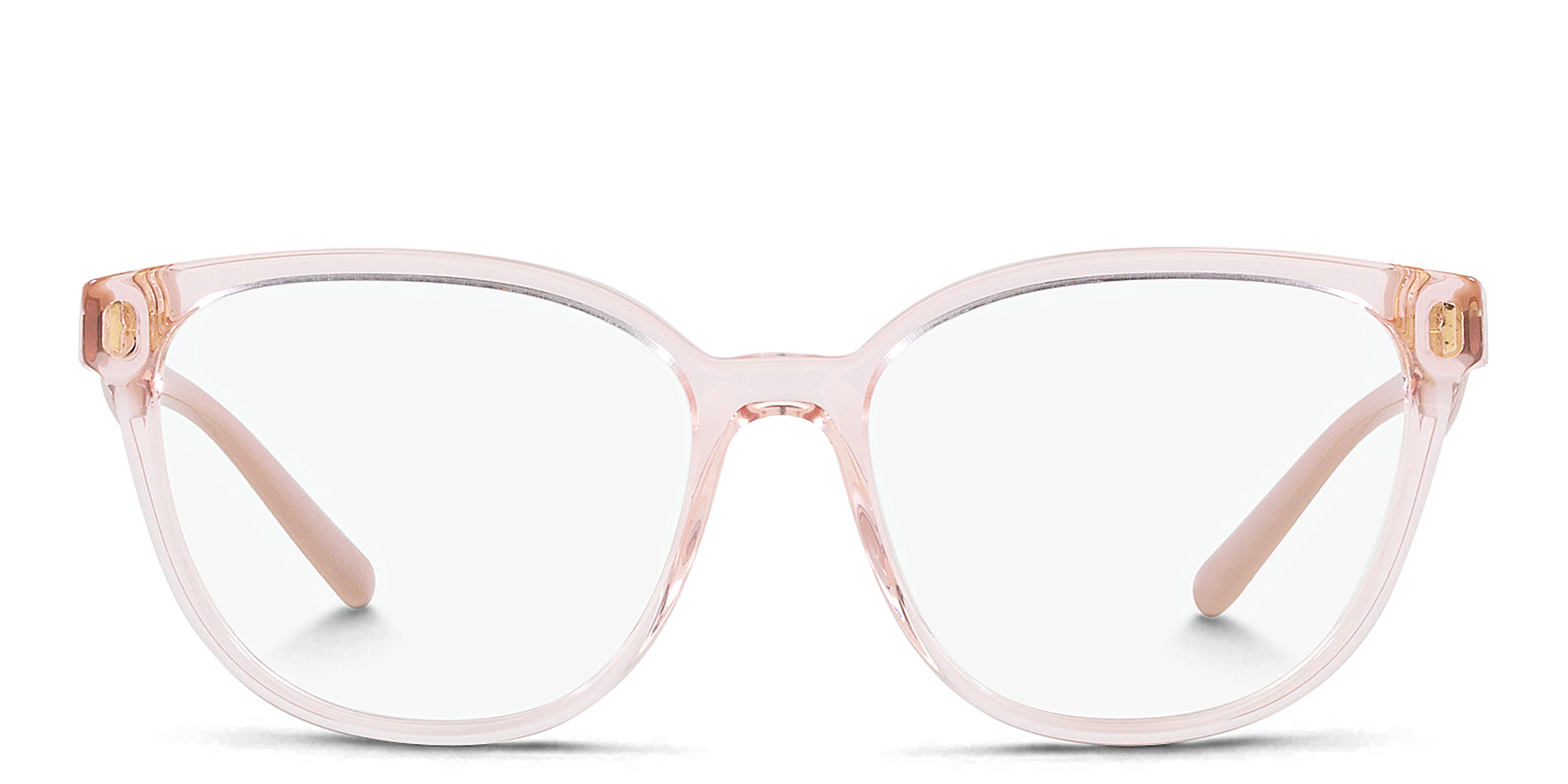 Shop BVLGARI B.Zero1 Wide Square Eyeglasses in Transparent Pink online.