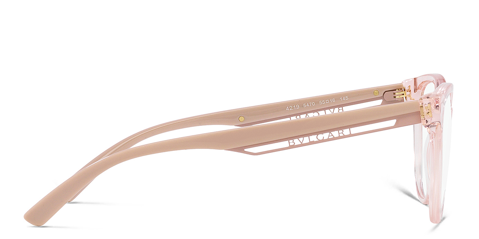 Shop BVLGARI B.Zero1 Wide Square Eyeglasses in Transparent Pink online.