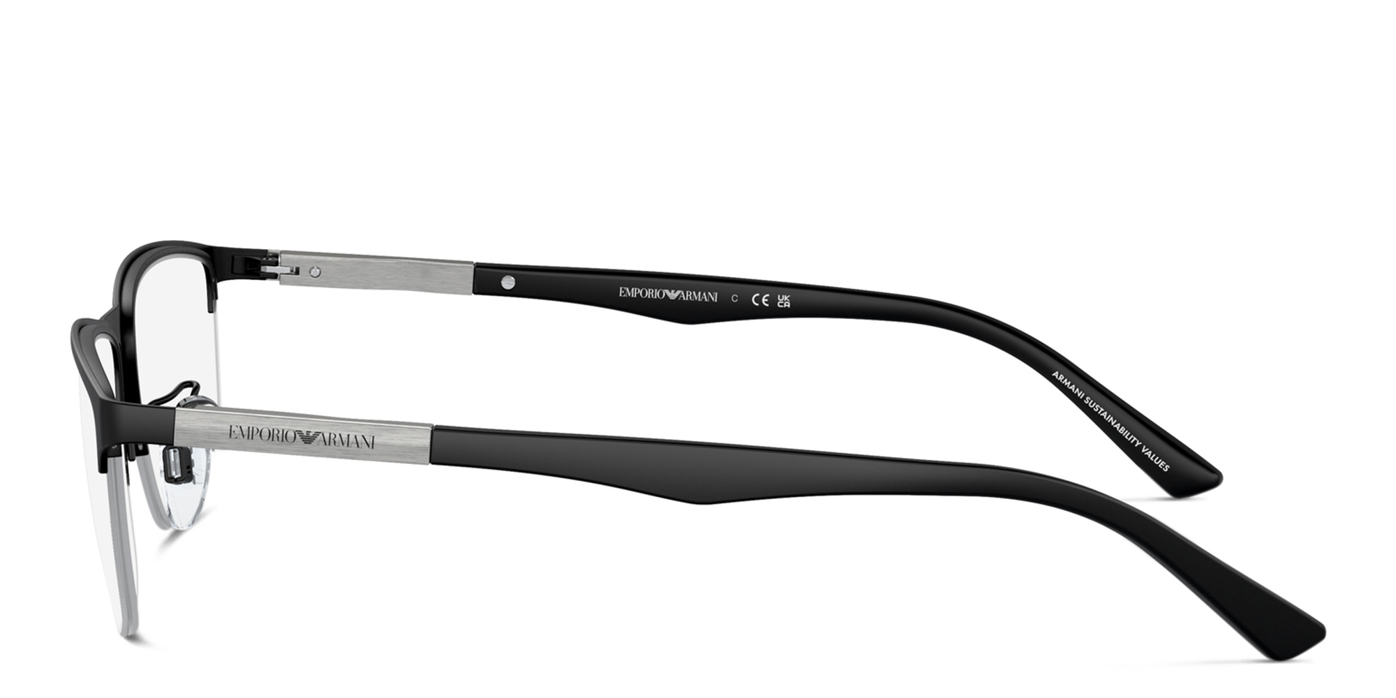 Emporio Armani Half-Rim Pillow Eyeglasses in Matte Black – Product Photo 3