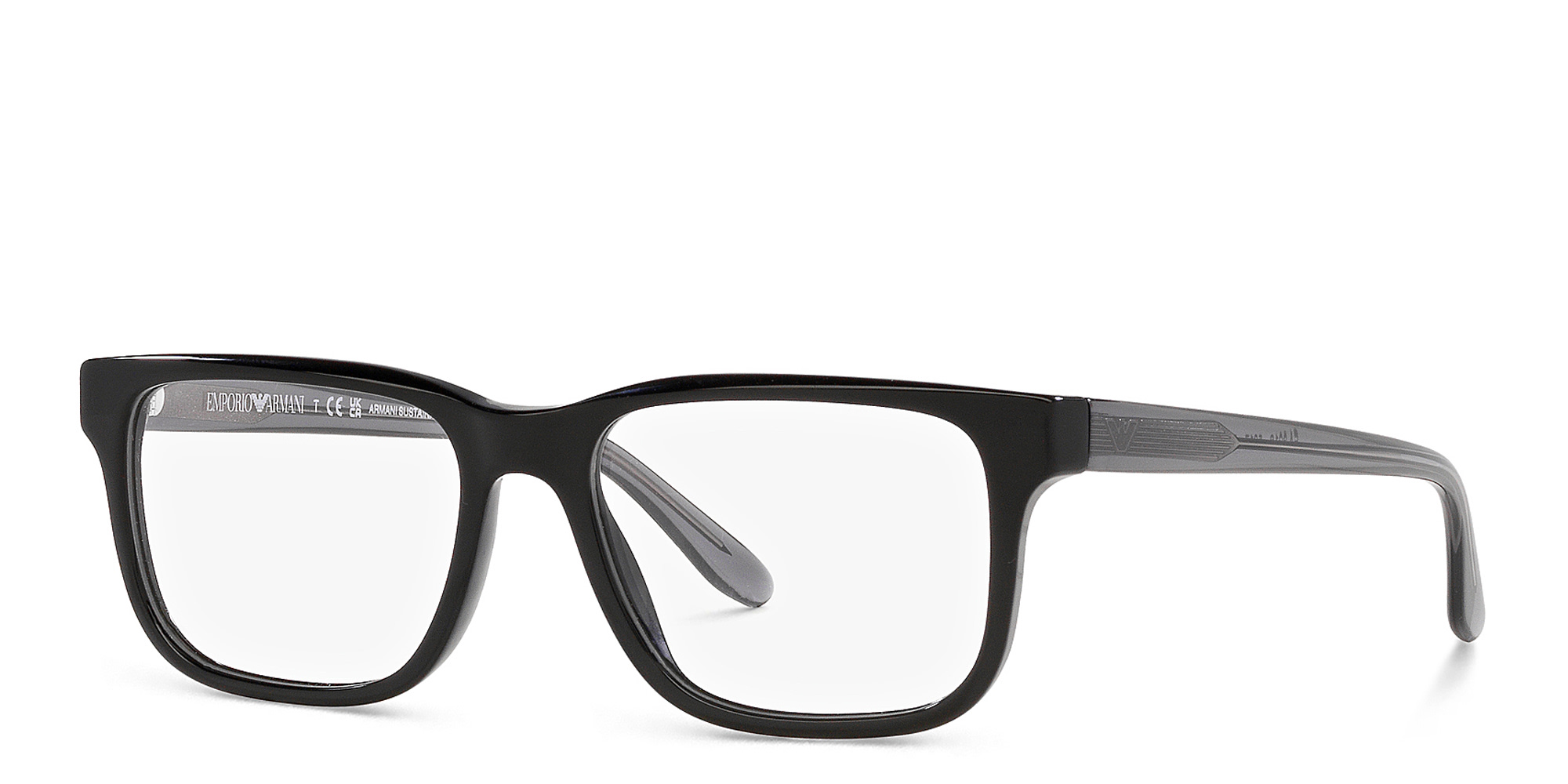 Shop Emporio Armani Wide Rectangle Eyeglasses in Black online.