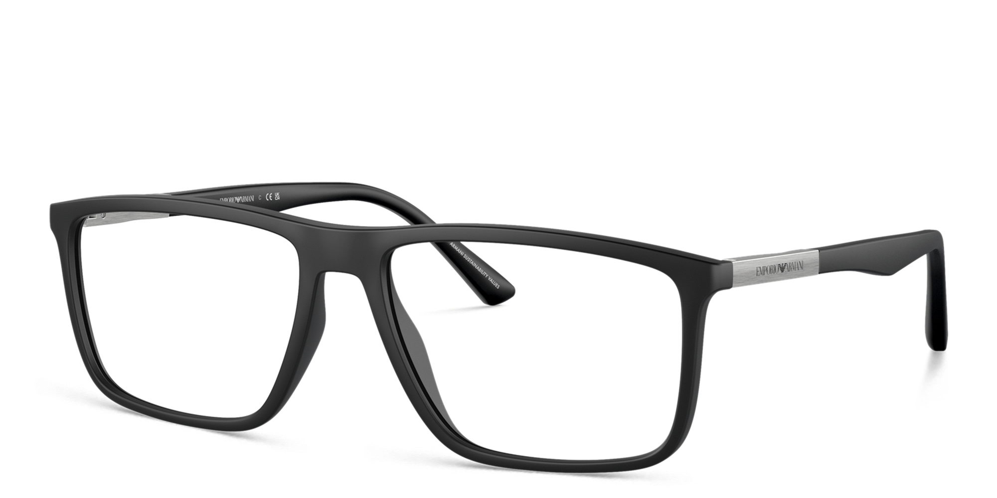 Shop Emporio Armani Rectangle Eyeglasses in Matte Black online.