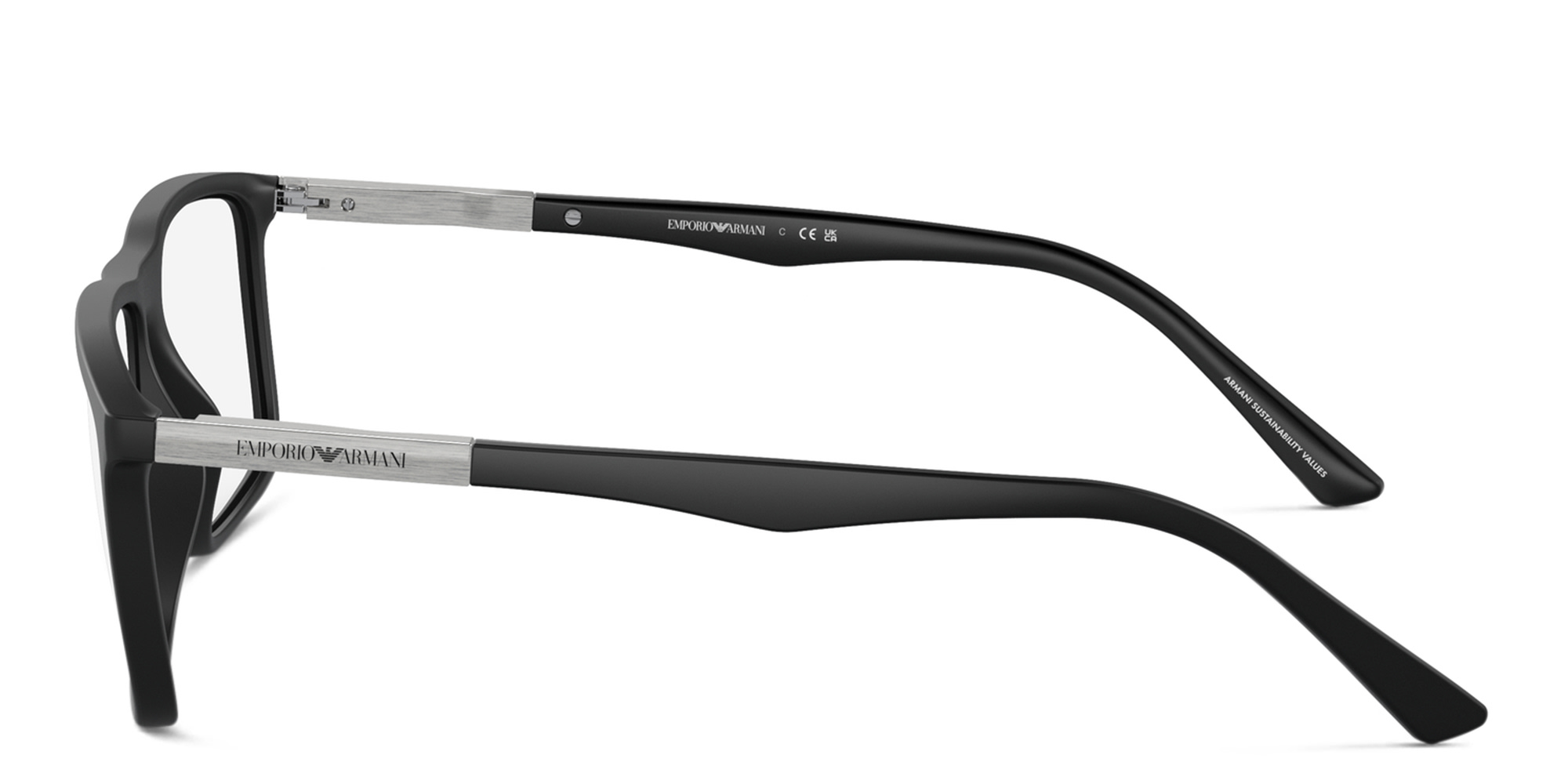 Shop Emporio Armani Rectangle Eyeglasses in Matte Black online.