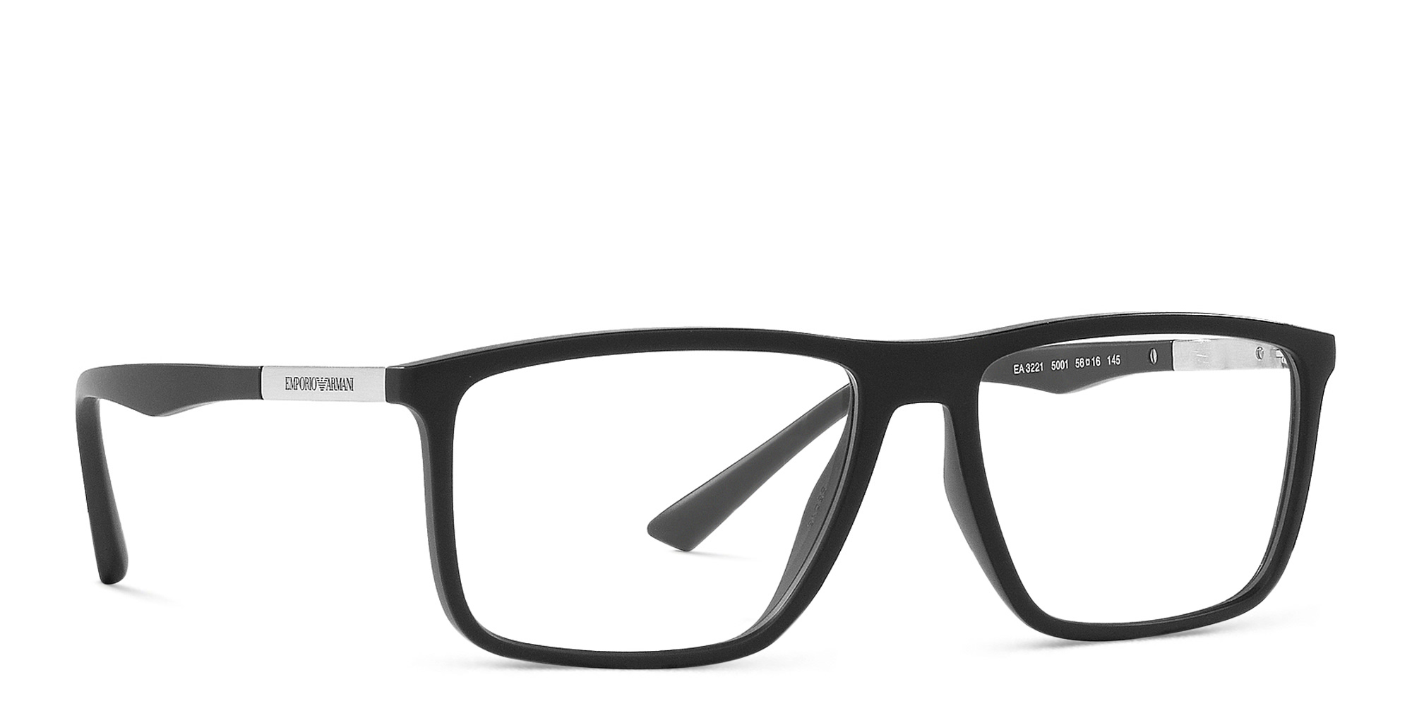Shop Emporio Armani Rectangle Eyeglasses in Matte Black online.