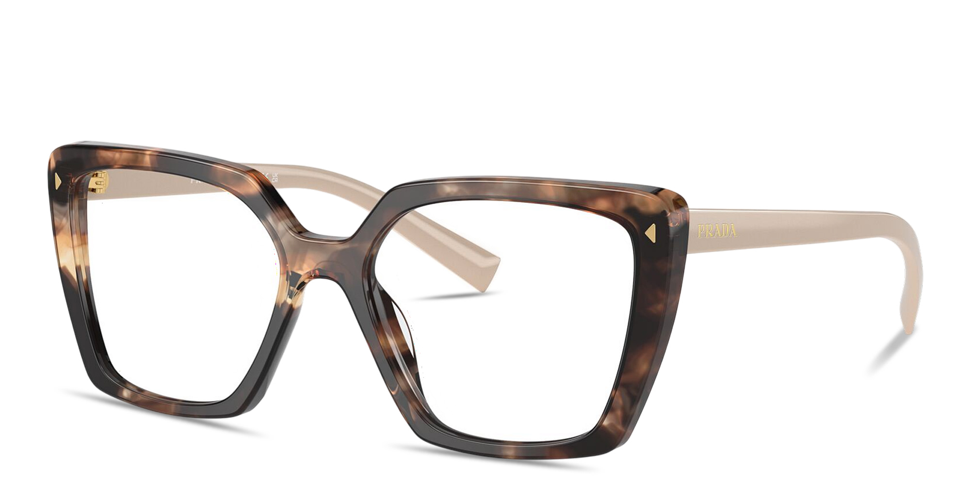 Shop PRADA Logo Signature Square Eyeglasses in Caramel Tortoise online.