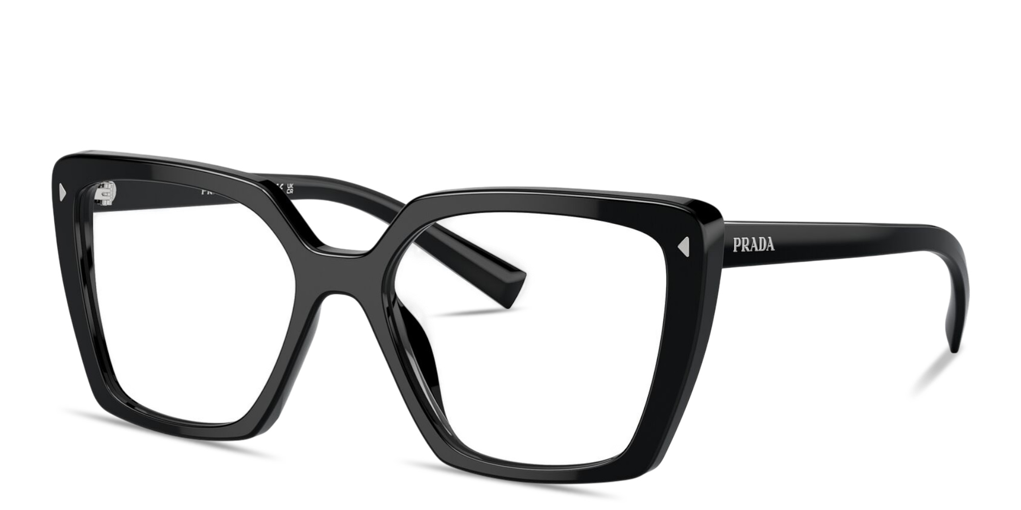 Shop PRADA Logo Signature Square Eyeglasses in Black online.