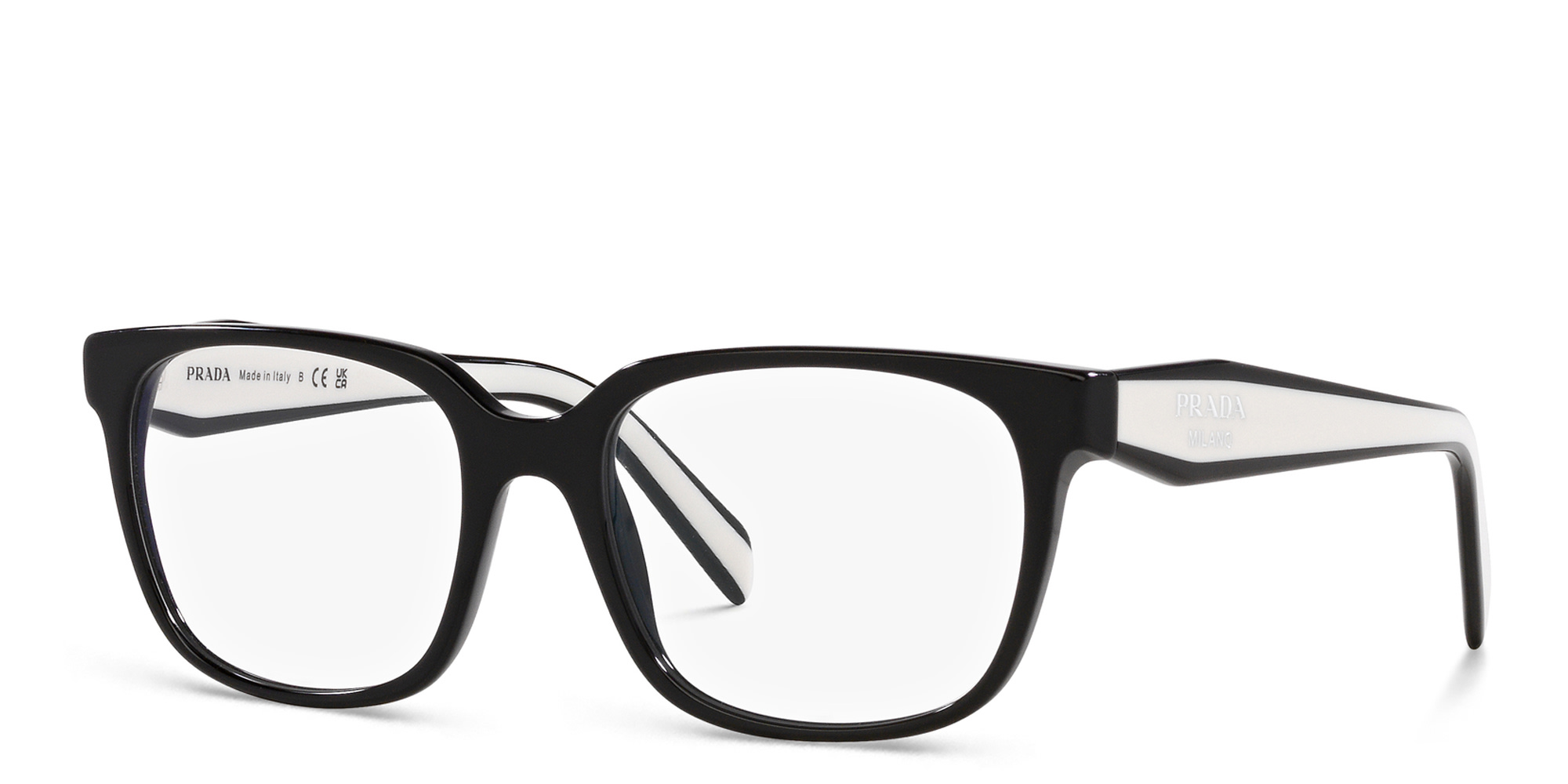 Shop PRADA Rectangle Eyeglasses in Black online.