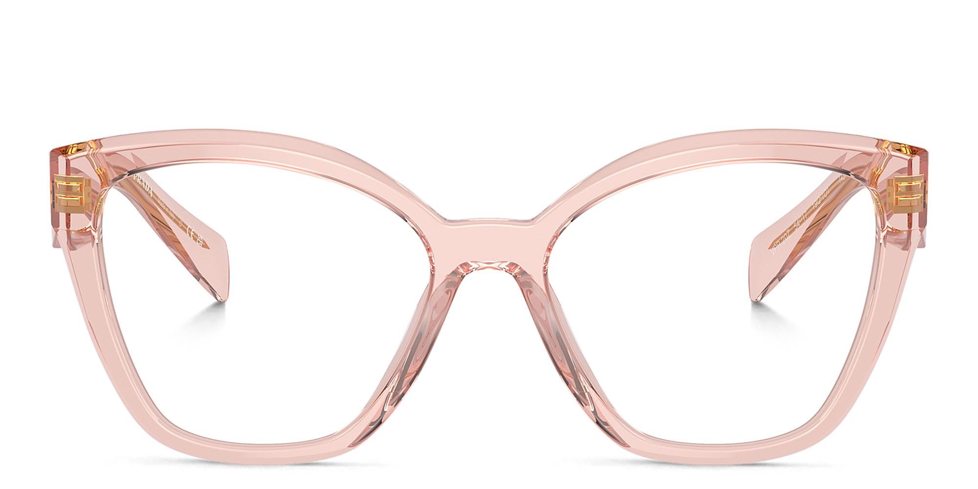 Shop PRADA Logo Cat-Eye Eyeglasses in Transparent Peach online.