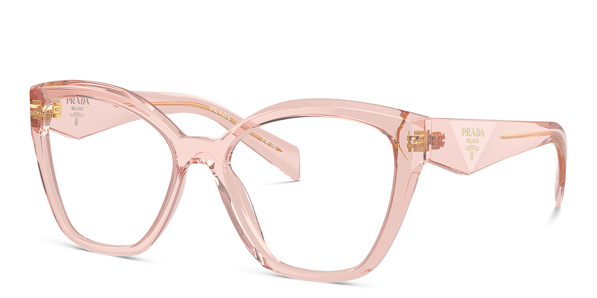 Shop PRADA Logo Cat-Eye Eyeglasses in Transparent Peach online.