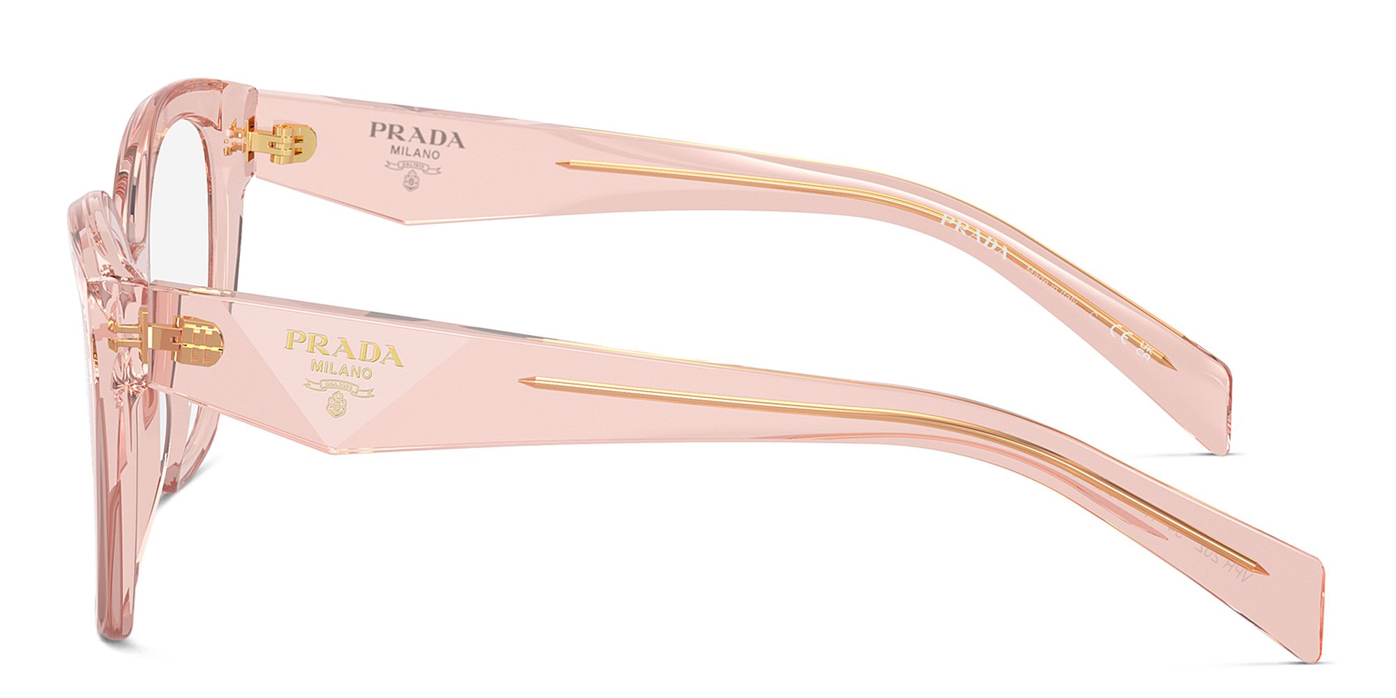 Shop PRADA Logo Cat-Eye Eyeglasses in Transparent Peach online.