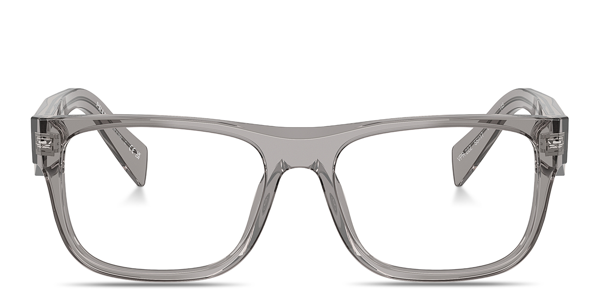Shop PRADA Catwalk Wide Pillow Eyeglasses in Transparent Dark Grey online.