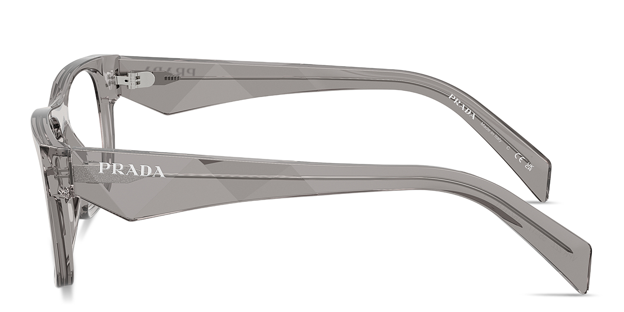 Shop PRADA Catwalk Wide Pillow Eyeglasses in Transparent Dark Grey online.