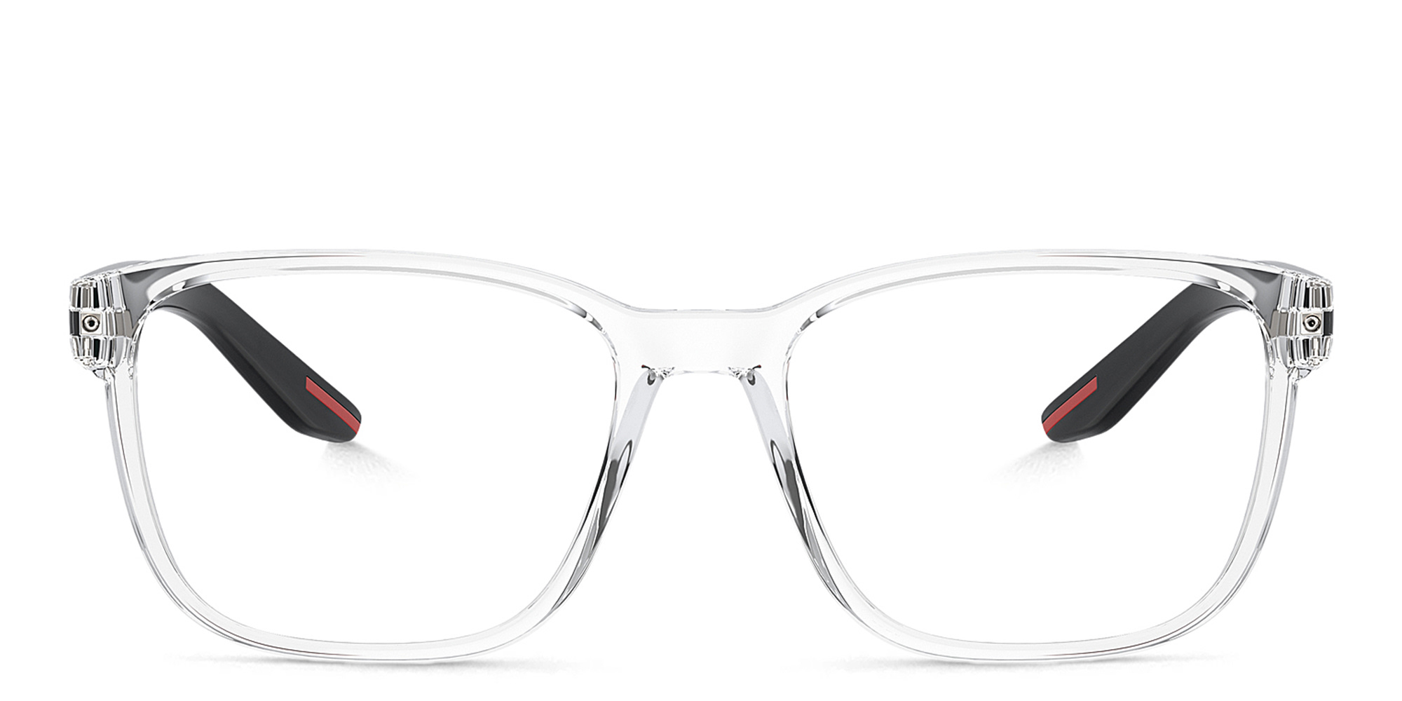 Shop Prada Linea Rossa Logo Square Eyeglasses in Clear online.