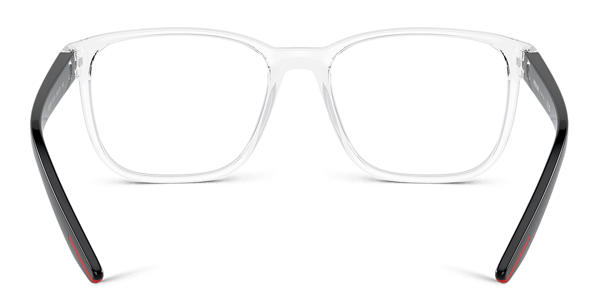 Shop Prada Linea Rossa Logo Square Eyeglasses in Clear online.
