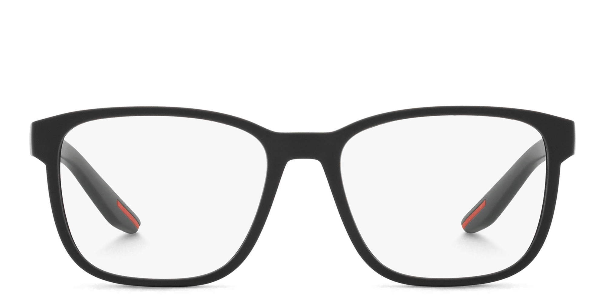 Shop Prada Linea Rossa Wide Pillow Eyeglasses in Black Rubber online.
