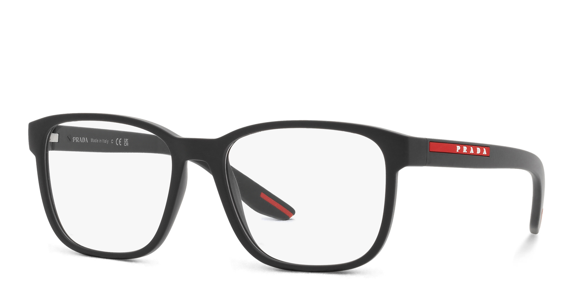 Shop Prada Linea Rossa Wide Pillow Eyeglasses in Black Rubber online.