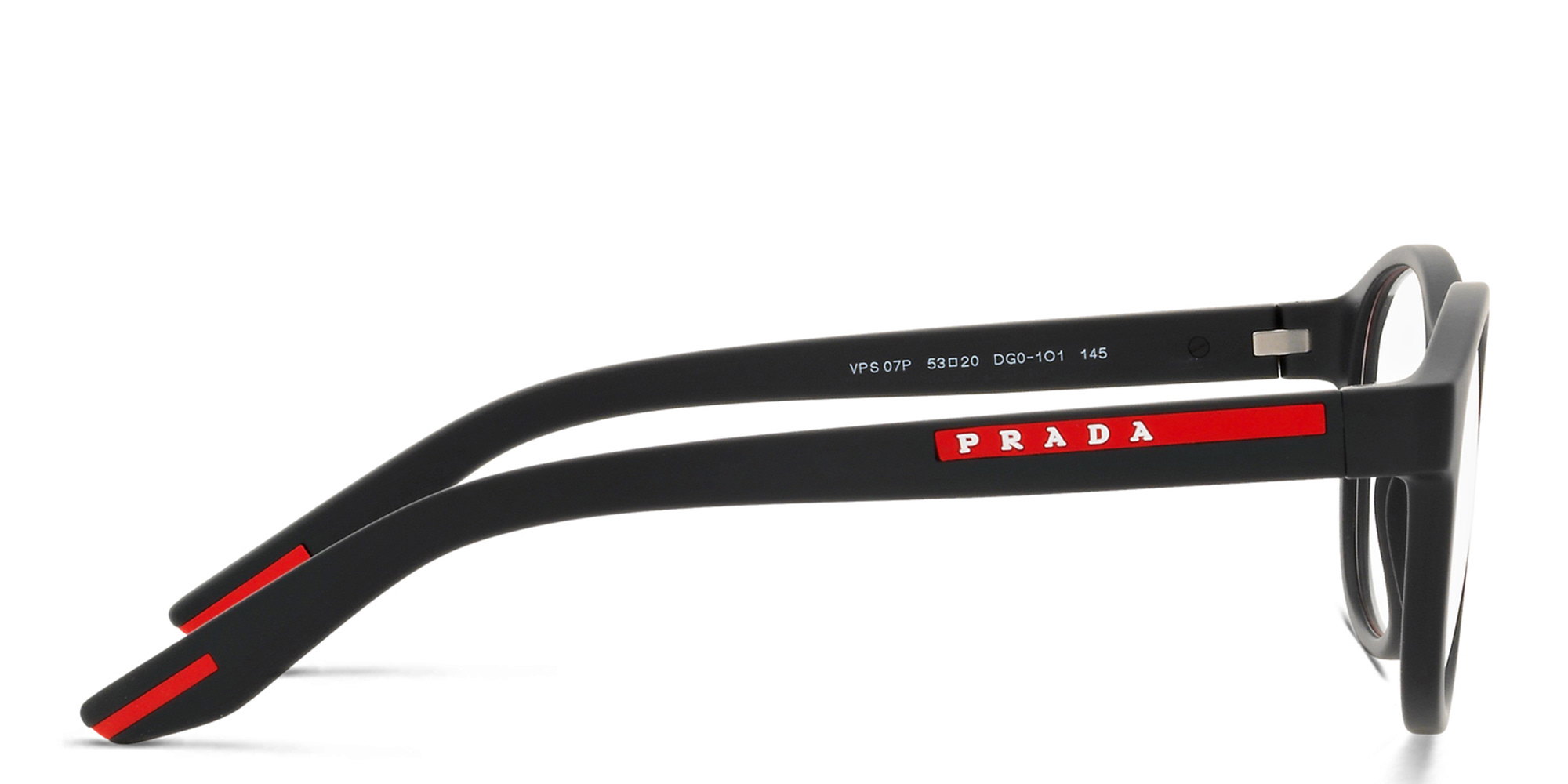 Shop Prada Linea Rossa Panthos Eyeglasses in Black Rubber online.